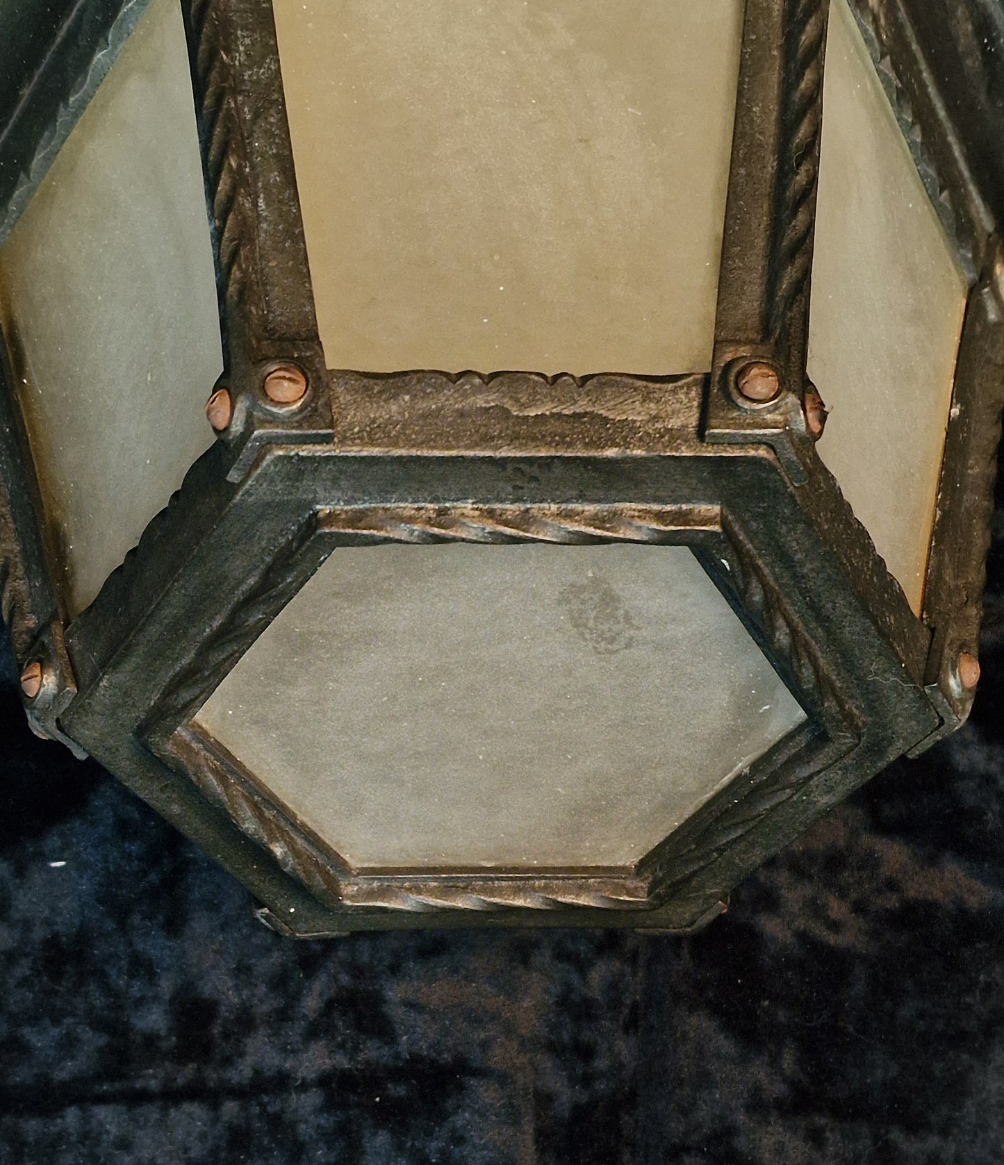 Traditional Heavy 1 Light Antique Wrought Iron Glass Flush Porch Light Lantern