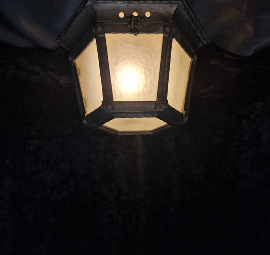 Traditional Heavy 1 Light Antique Wrought Iron Glass Flush Porch Light Lantern