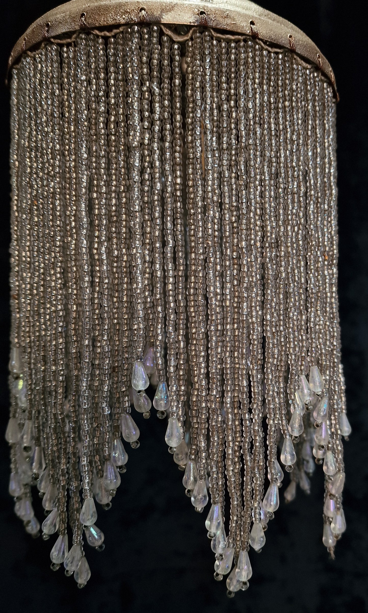Lovely Vintage 1 Light Glass Beaded Gilded Brass Pendant Light Chandelier