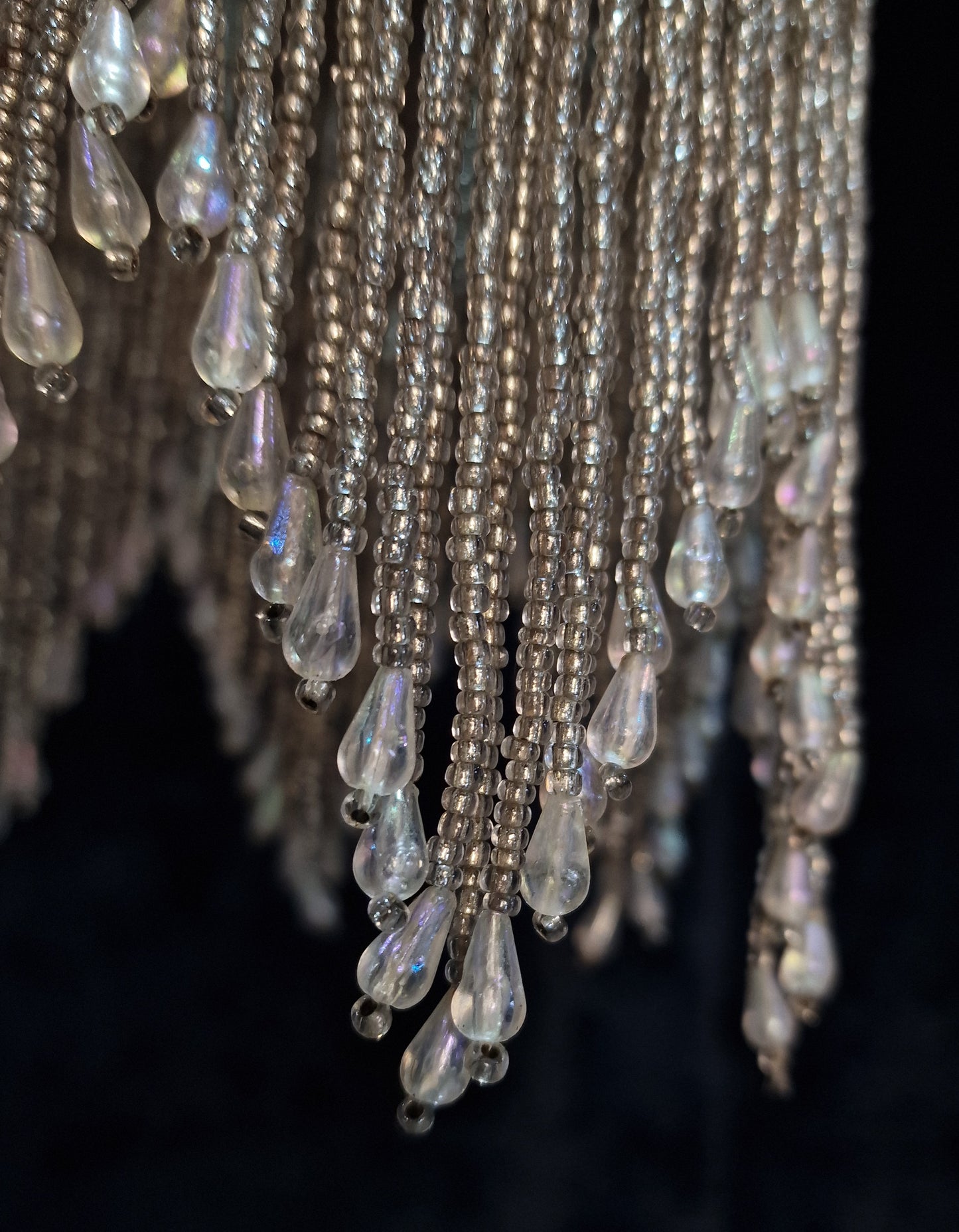 Lovely Vintage 1 Light Glass Beaded Gilded Brass Pendant Light Chandelier