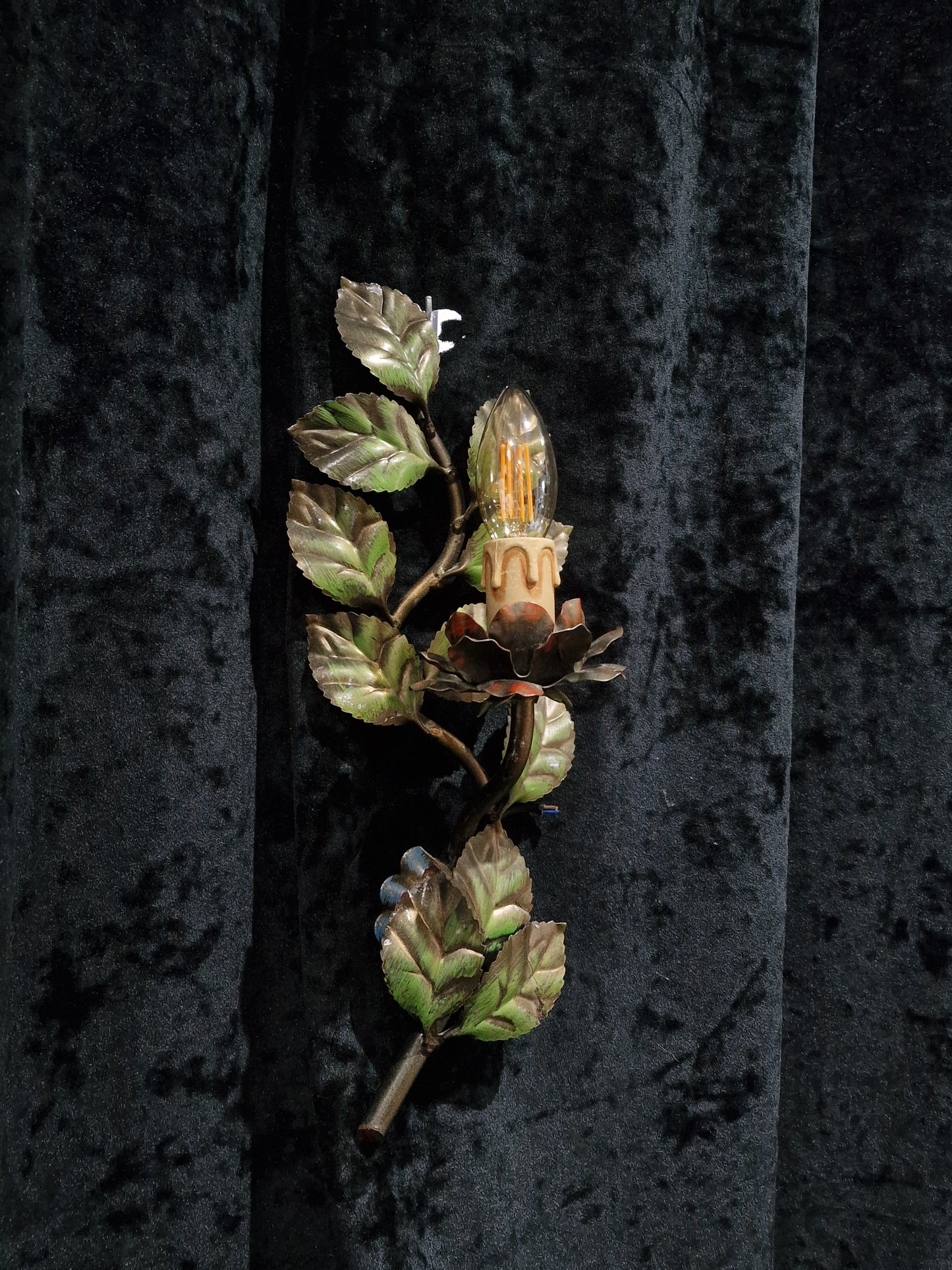 RESERVED Elegant Vintage Italian 1 Light Singular Toleware Wall Sconce Light