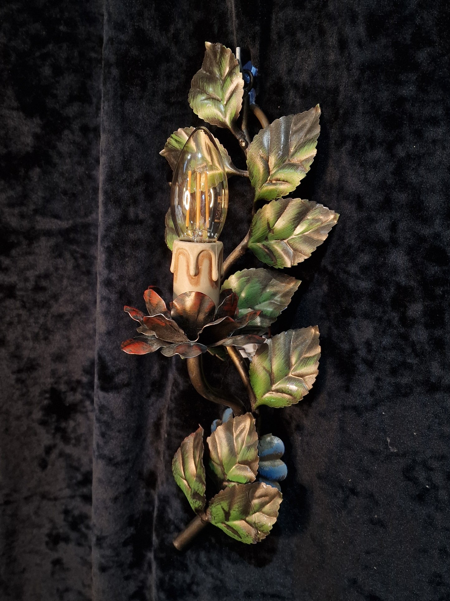RESERVED Elegant Vintage Italian 1 Light Singular Toleware Wall Sconce Light