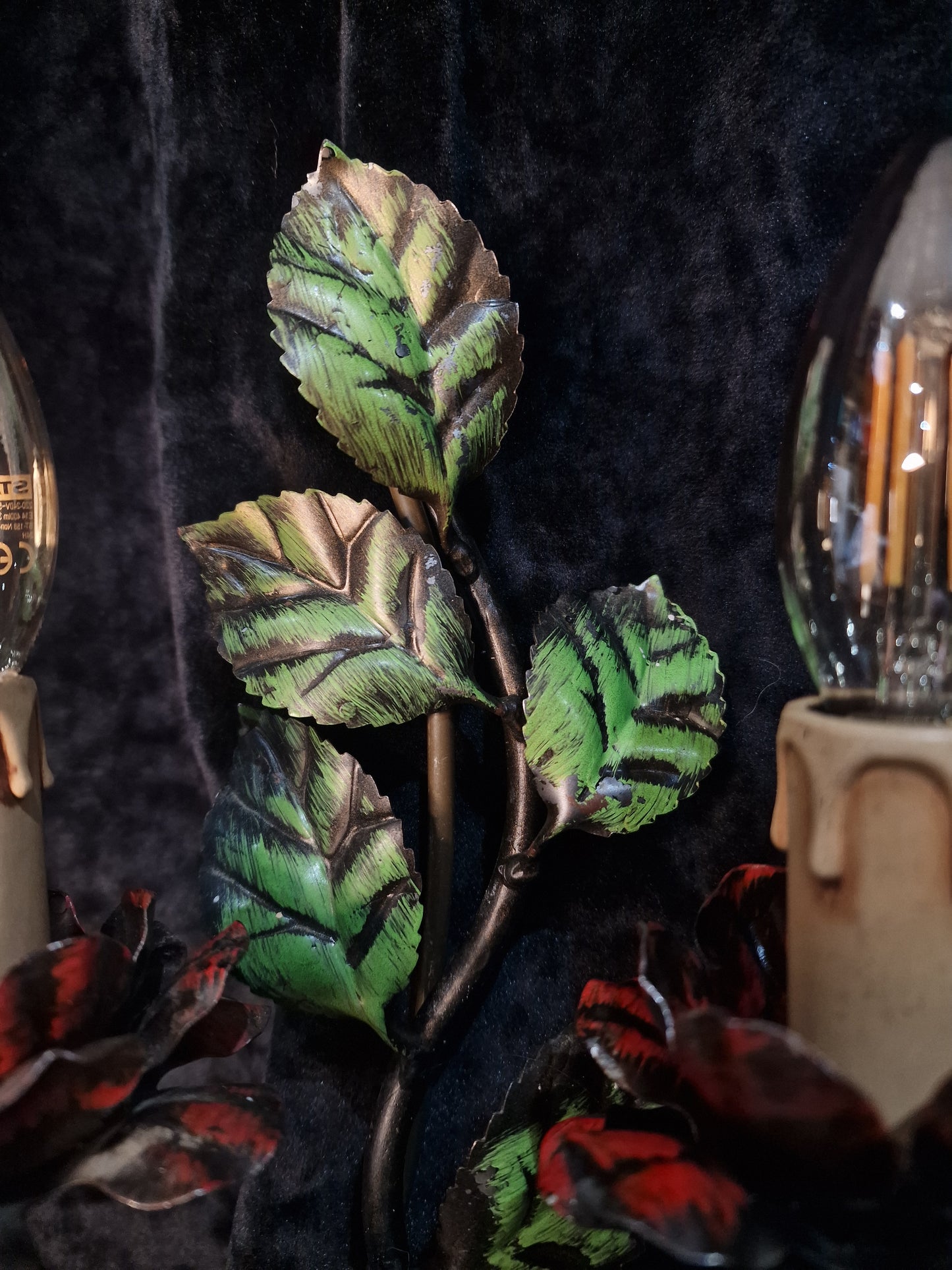 Gorgeous Pair of Vintage Italian 2 Arm Toleware Floral Wall Lights Sconces
