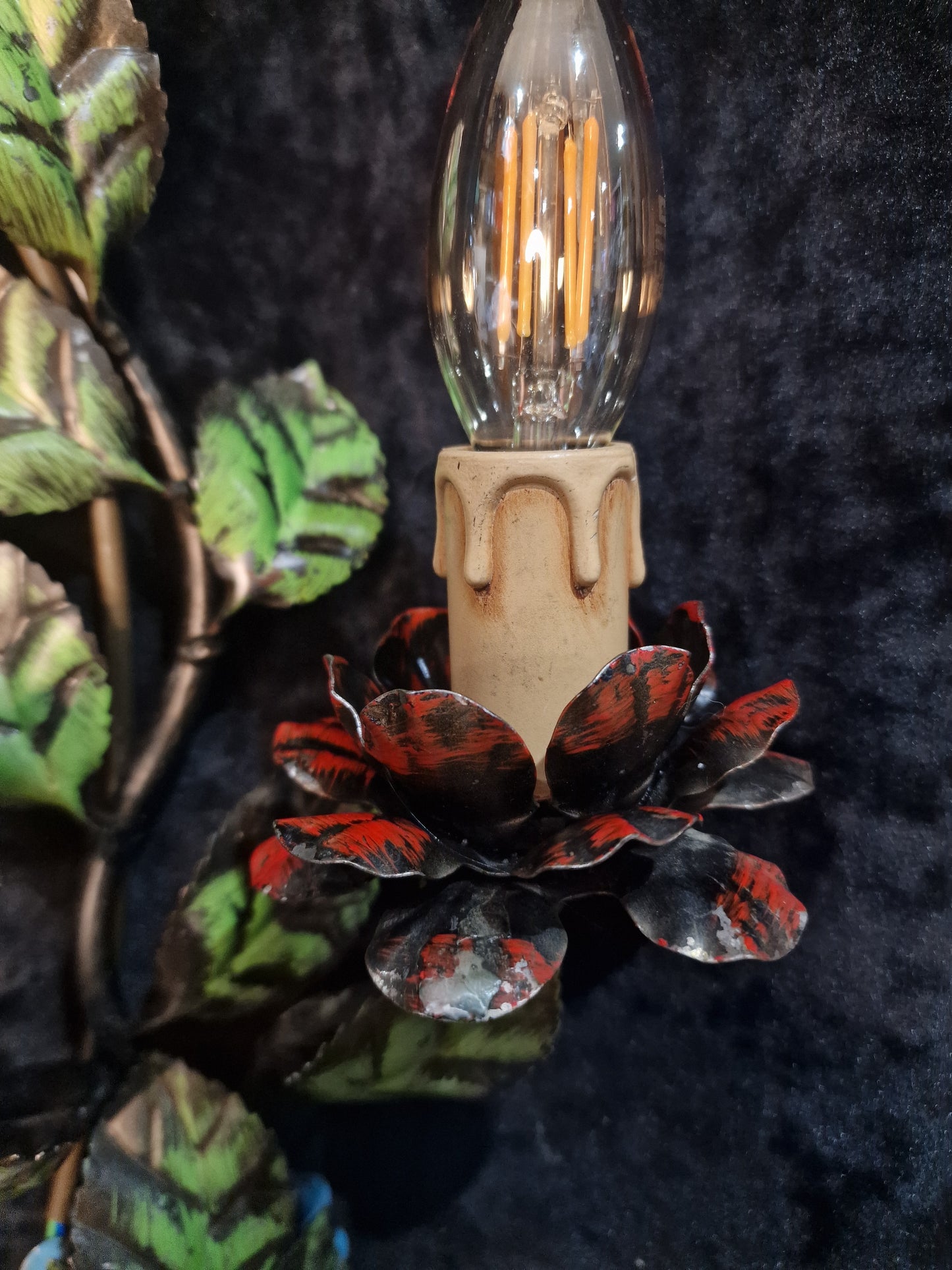 Gorgeous Pair of Vintage Italian 2 Arm Toleware Floral Wall Lights Sconces