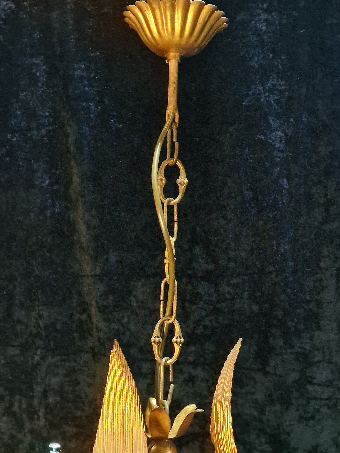 Beautiful Vintage Italian 5 Arm Toleware Palm Leaf Chandelier Light