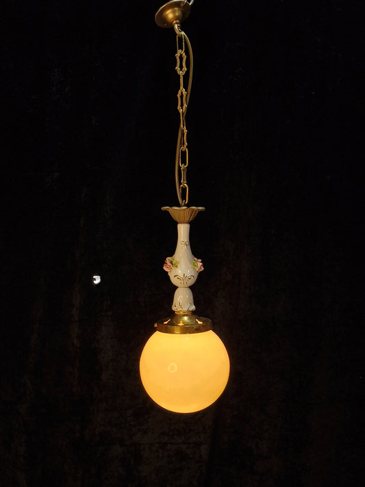Unusual Vintage Italian Capodimonte Porcelain Pendant Lantern Light with Shade