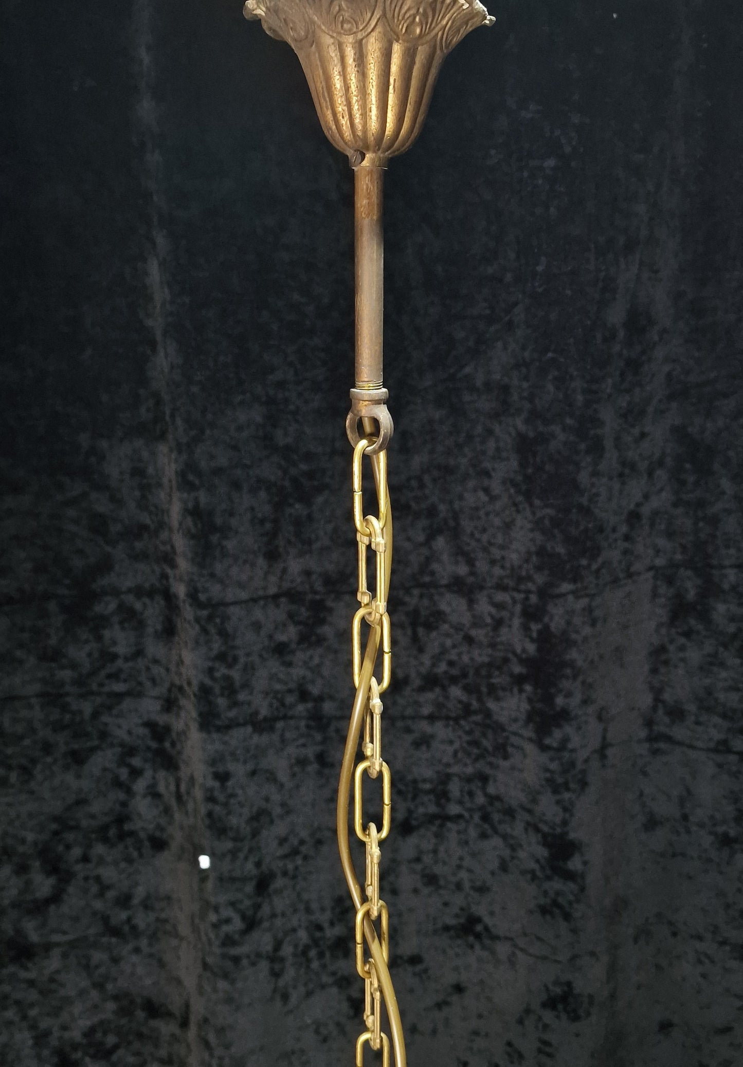 Lovely Vintage Italian 1 Light Iron Caged Cream and Gilded Crystal Chandelier