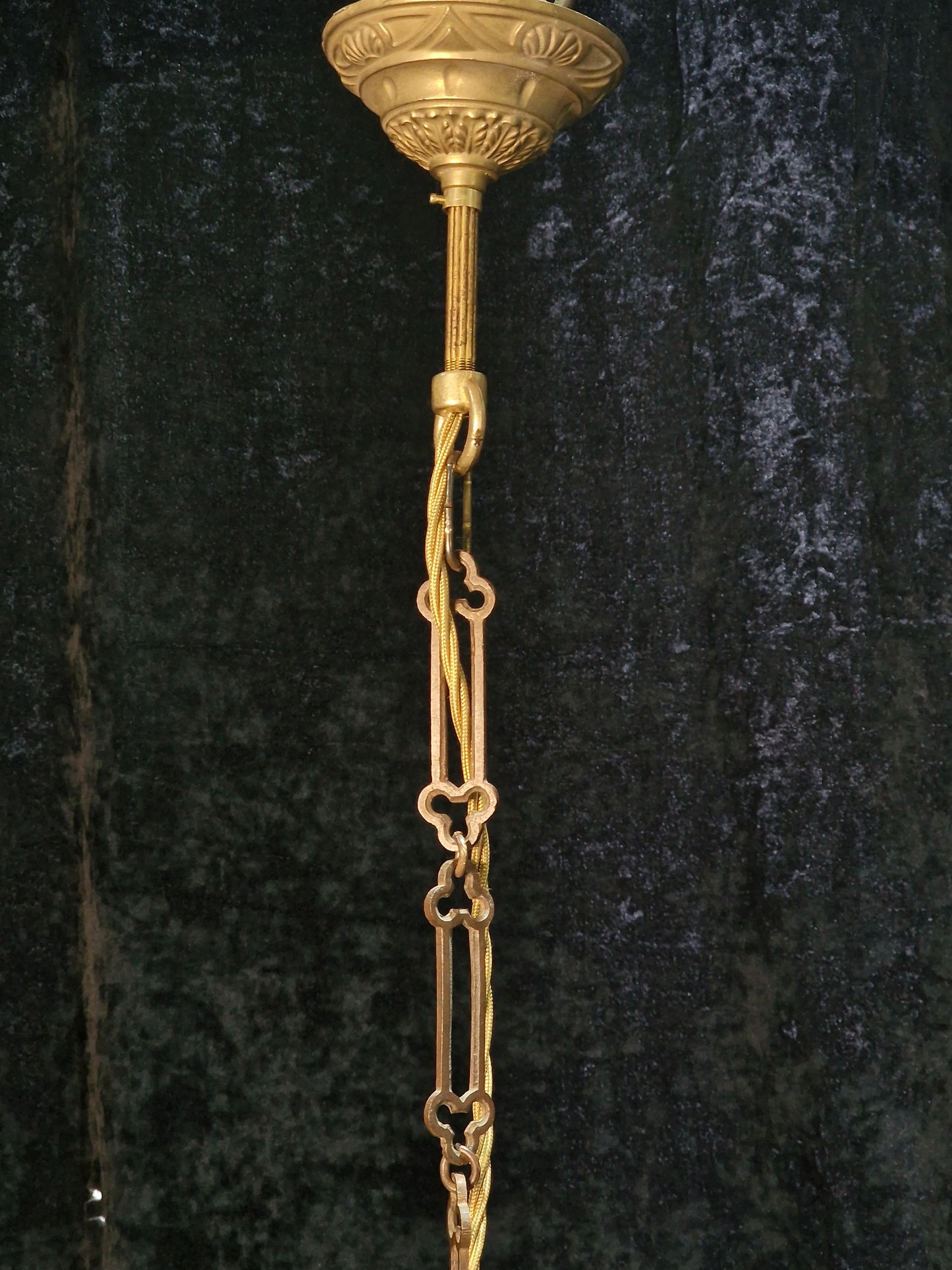 Beautiful Antique French 1 Light Geometric Glass Brass Lantern Ceiling Light