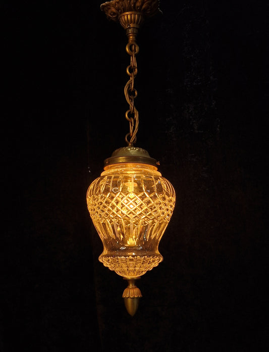 Fabulous Heavy Antique French Cut Glass Crystal Brass Lantern Ceiling Light