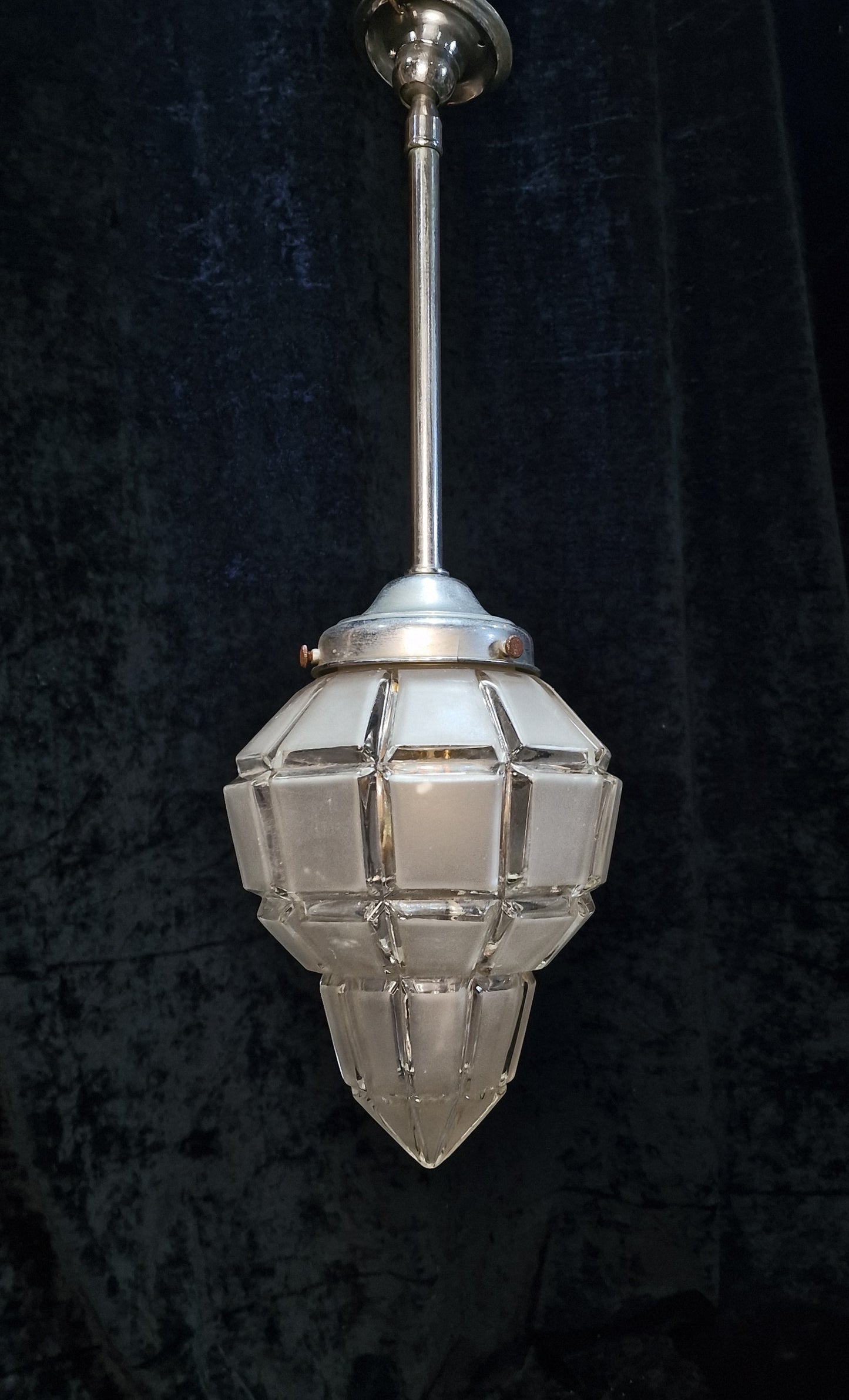 Unique Art Deco Antique Vintage Ships Lantern Light with Geometric Glass Shade