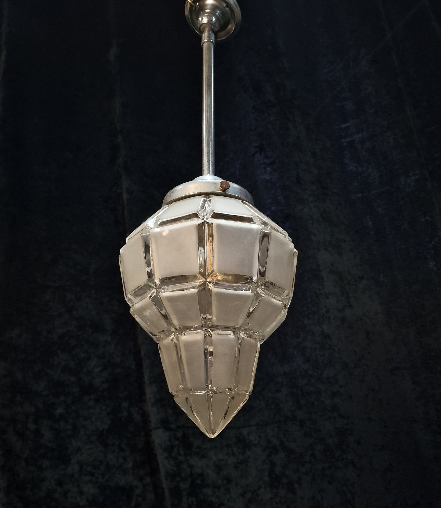 Unique Art Deco Antique Vintage Ships Lantern Light with Geometric Glass Shade