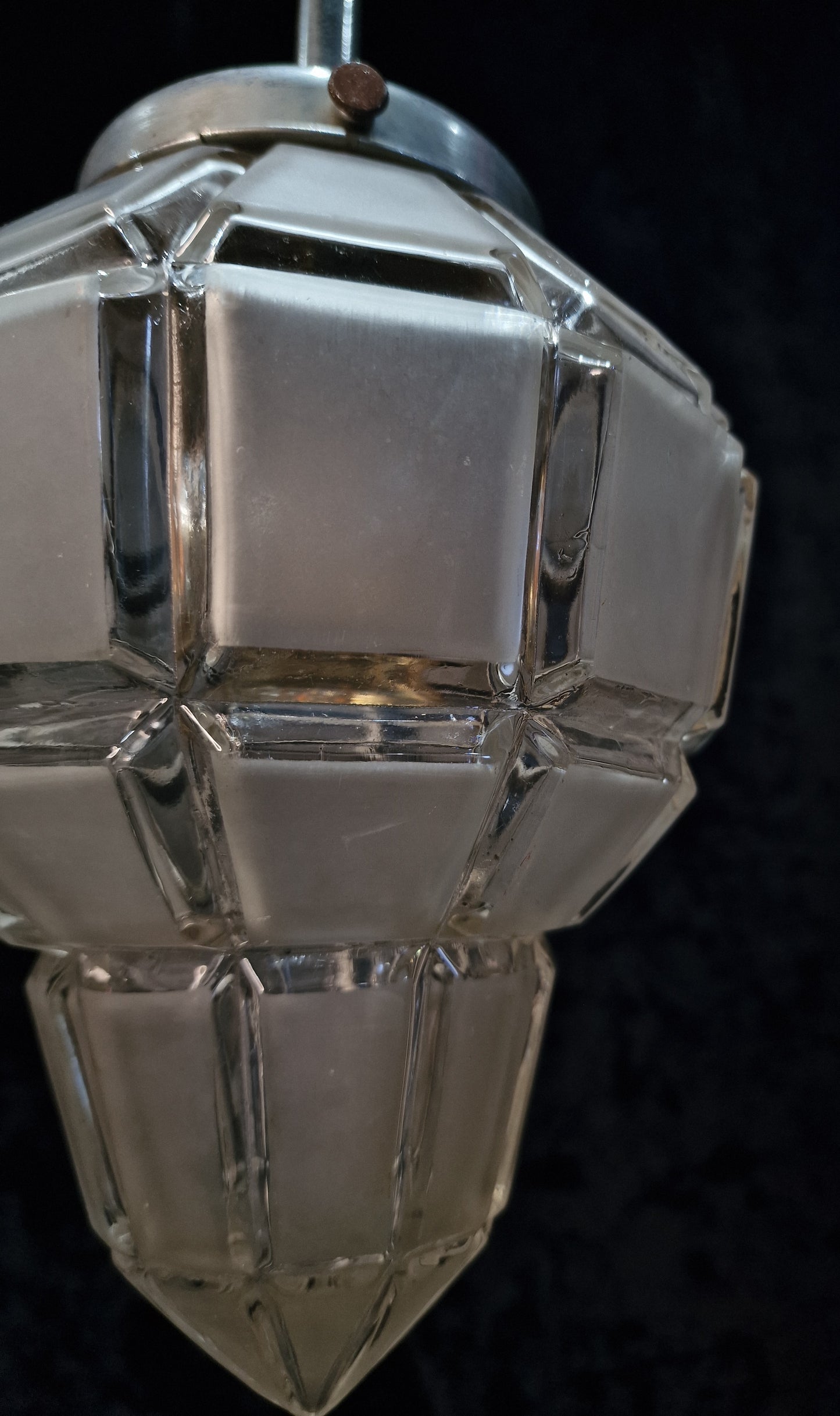 Unique Art Deco Antique Vintage Ships Lantern Light with Geometric Glass Shade