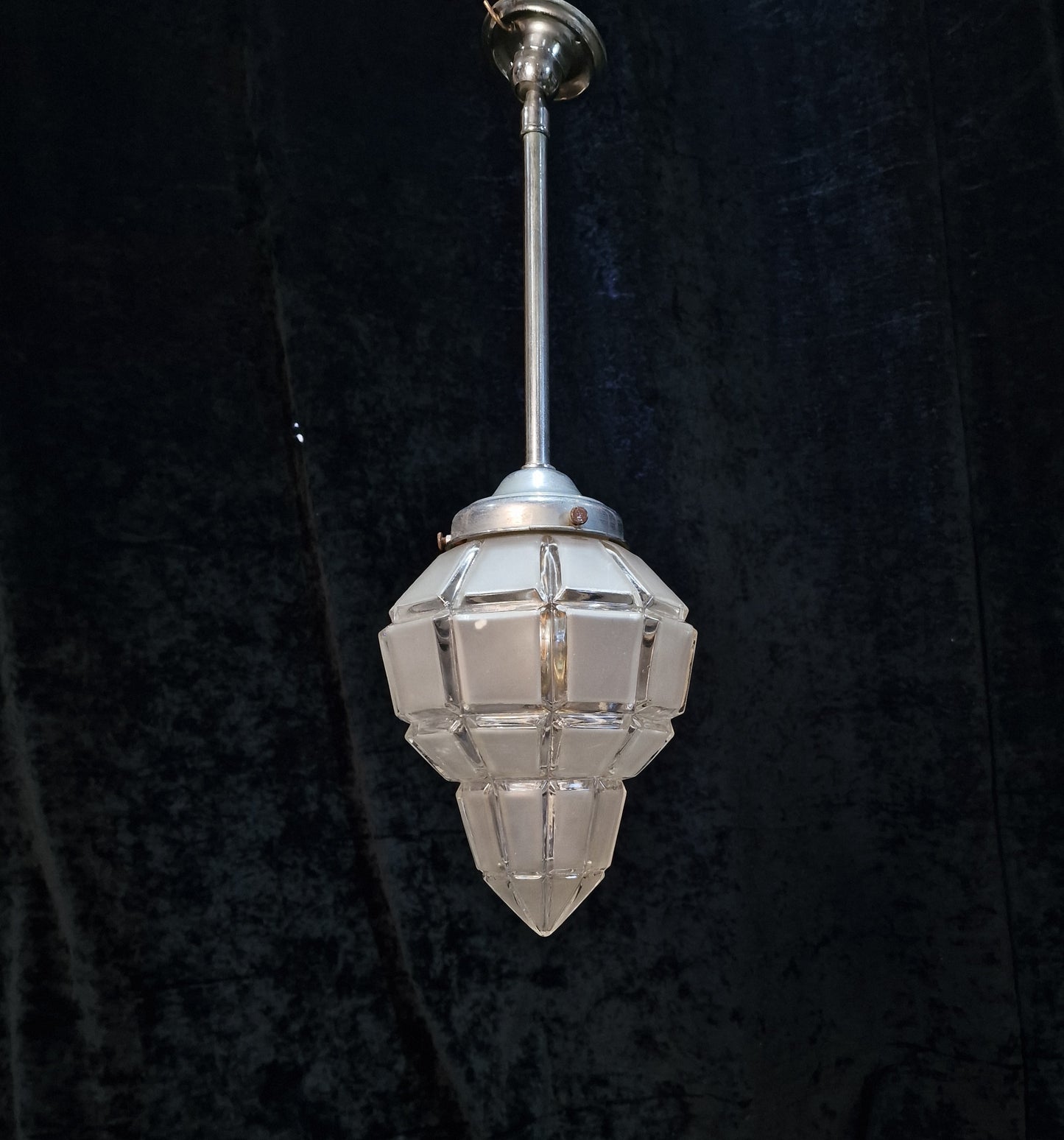 Unique Art Deco Antique Vintage Ships Lantern Light with Geometric Glass Shade