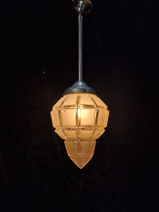 Unique Art Deco Antique Vintage Ships Lantern Light with Geometric Glass Shade