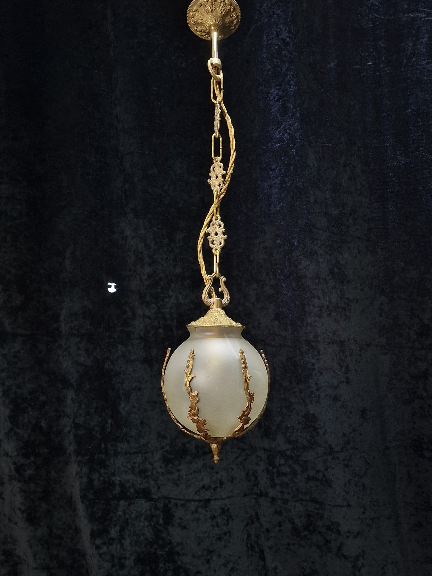 Stunning Vintage Italian 1 Light Brass Globe Lantern Ceiling Light