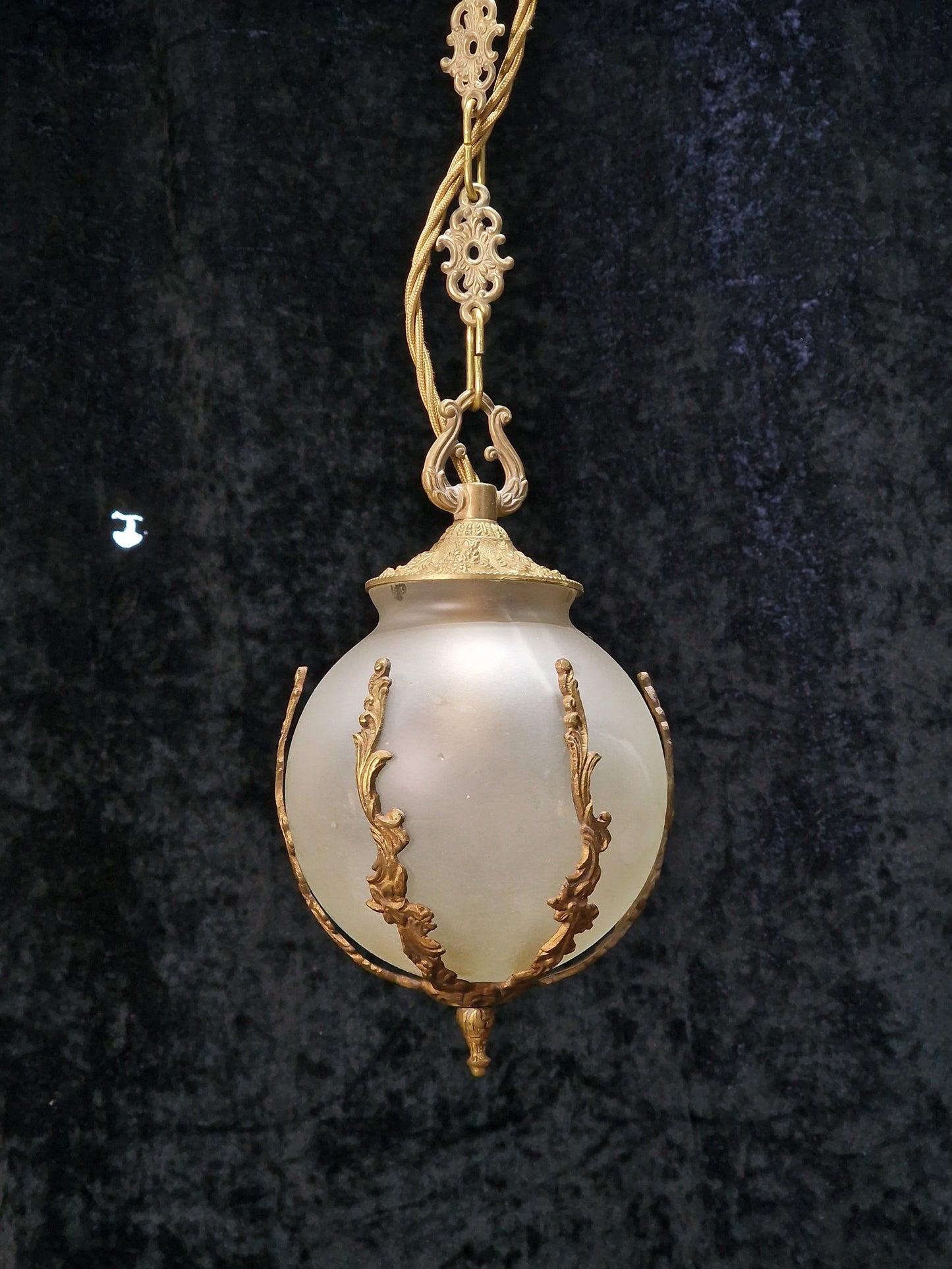 Stunning Vintage Italian 1 Light Brass Globe Lantern Ceiling Light