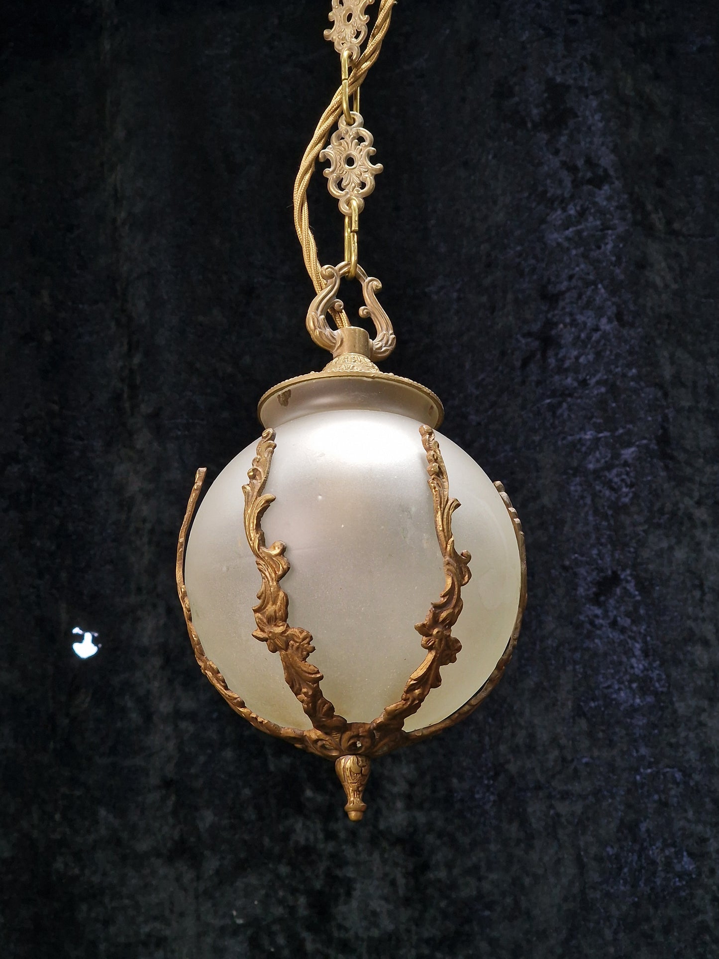 Stunning Vintage Italian 1 Light Brass Globe Lantern Ceiling Light