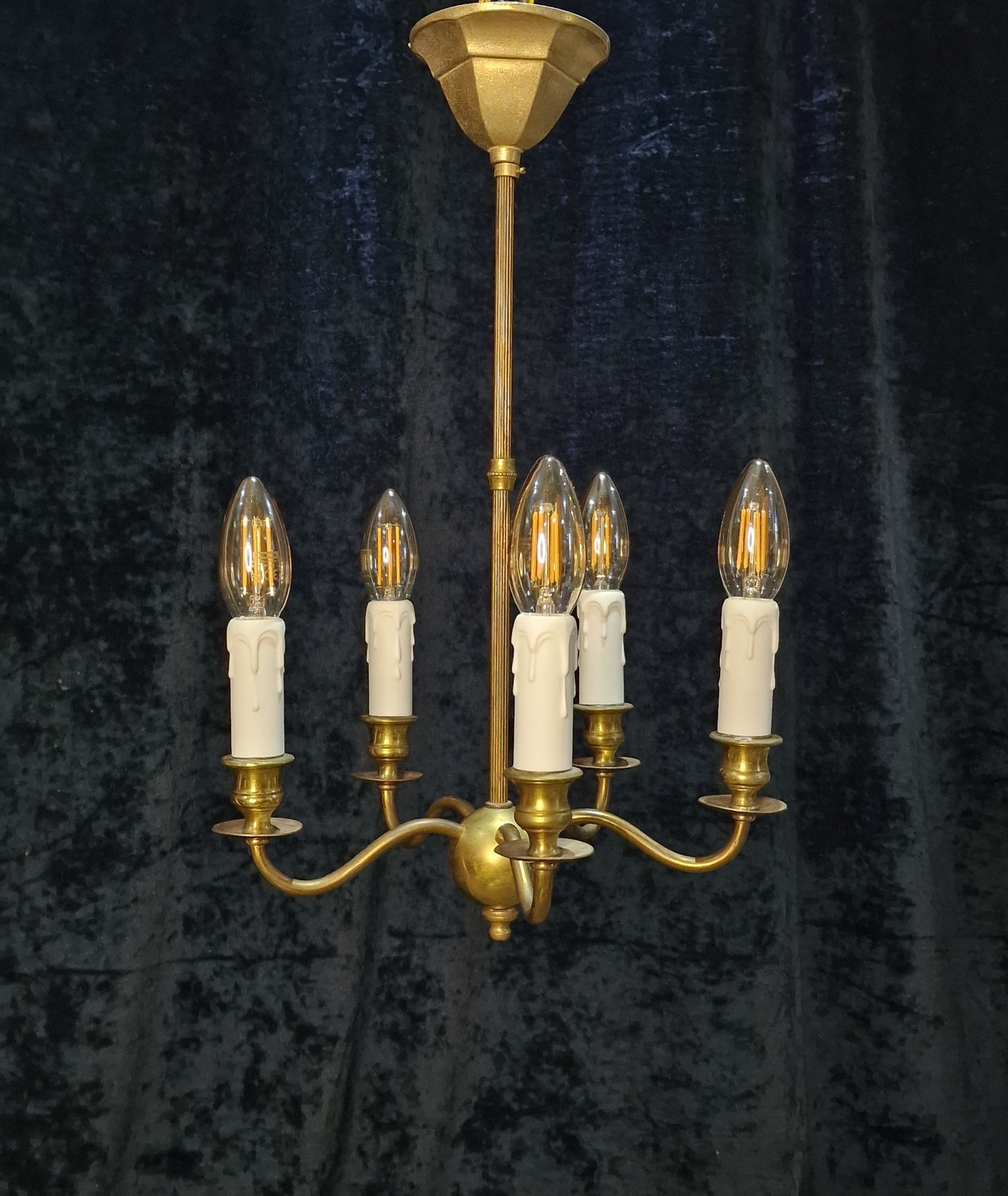 Elegant Petite Antique Brass 5 Arm Traditional French Chandelier Ceiling Light