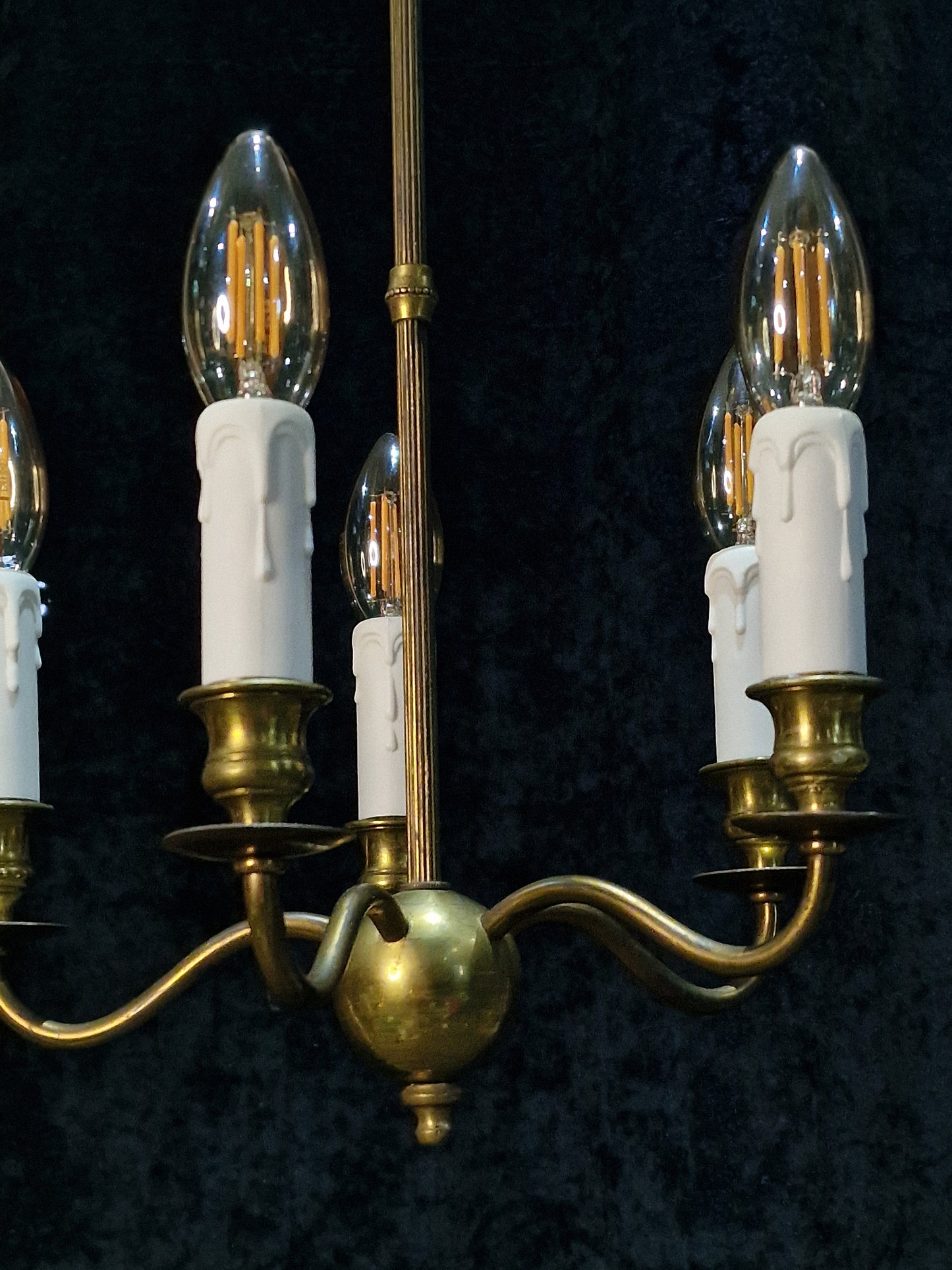Elegant Petite Antique Brass 5 Arm Traditional French Chandelier Ceiling Light