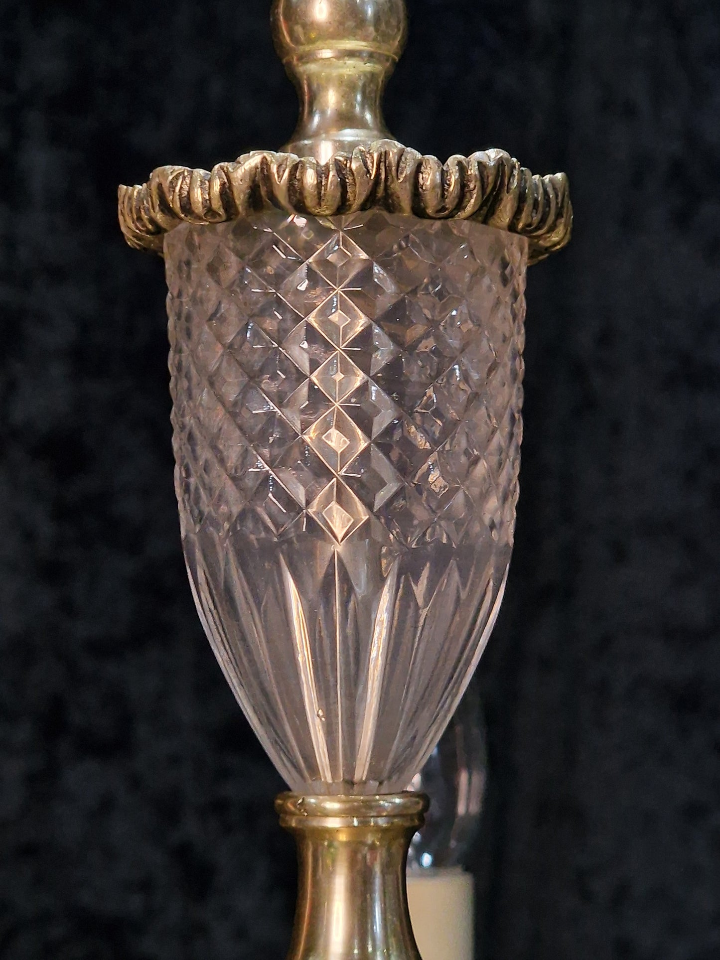 Lovely Vintage Silvered Nickle Plated Crystal Glass 3 Arm Chandelier Light