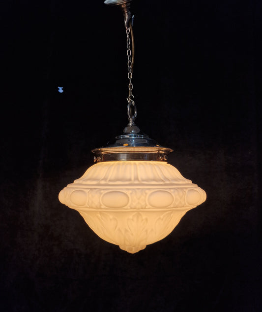 Traditional Antique Art Deco Pendant Lantern Light with a Large Milk Glass Shade