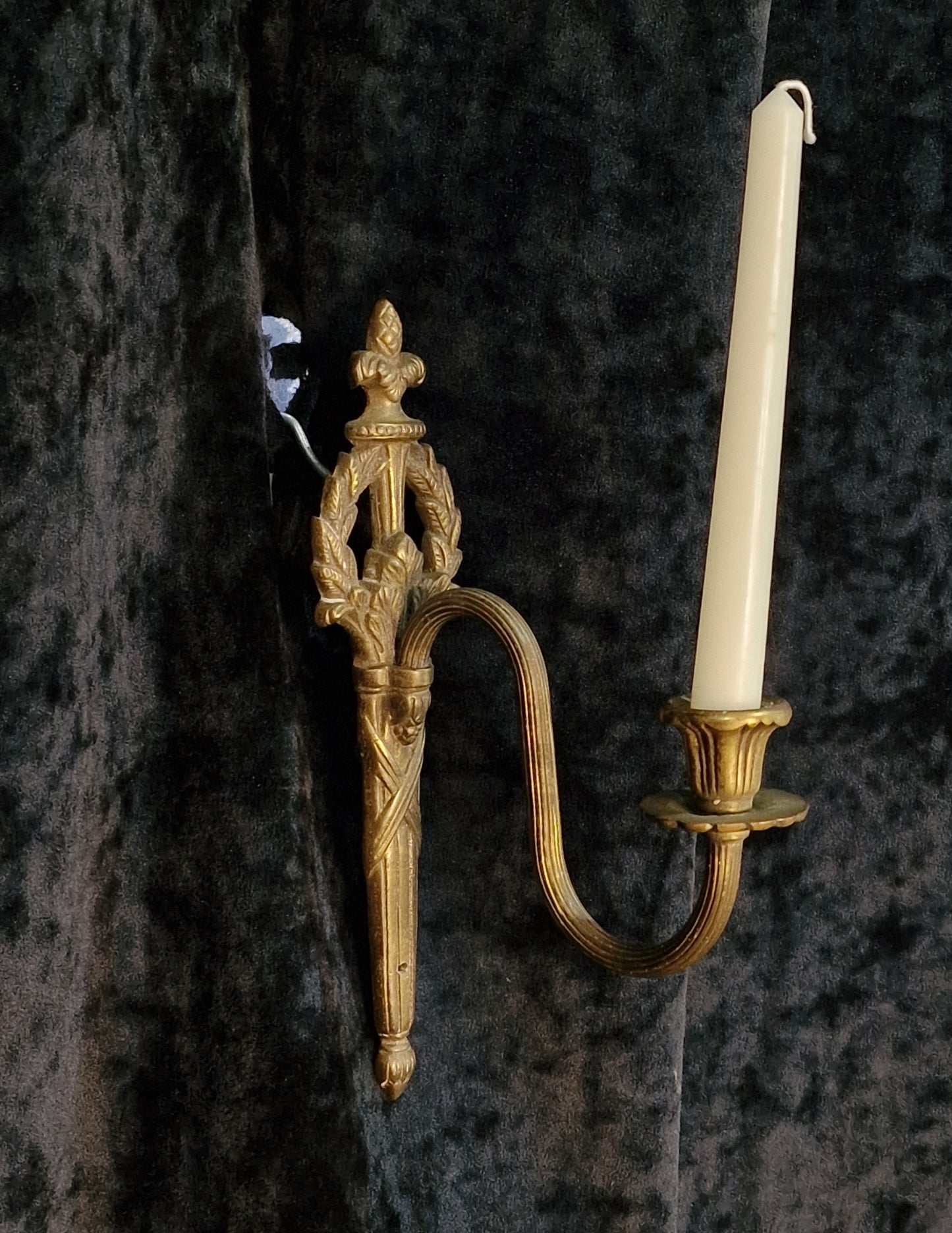 Traditional Pair of Antique French Empire 1 Arm Brass Wall Lights Sconces
