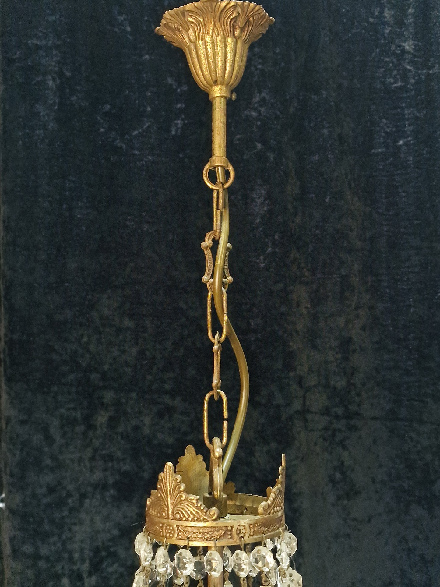 Traditional Antique French 1 Light Crystal Brass Montgolfiere Chandelier Light