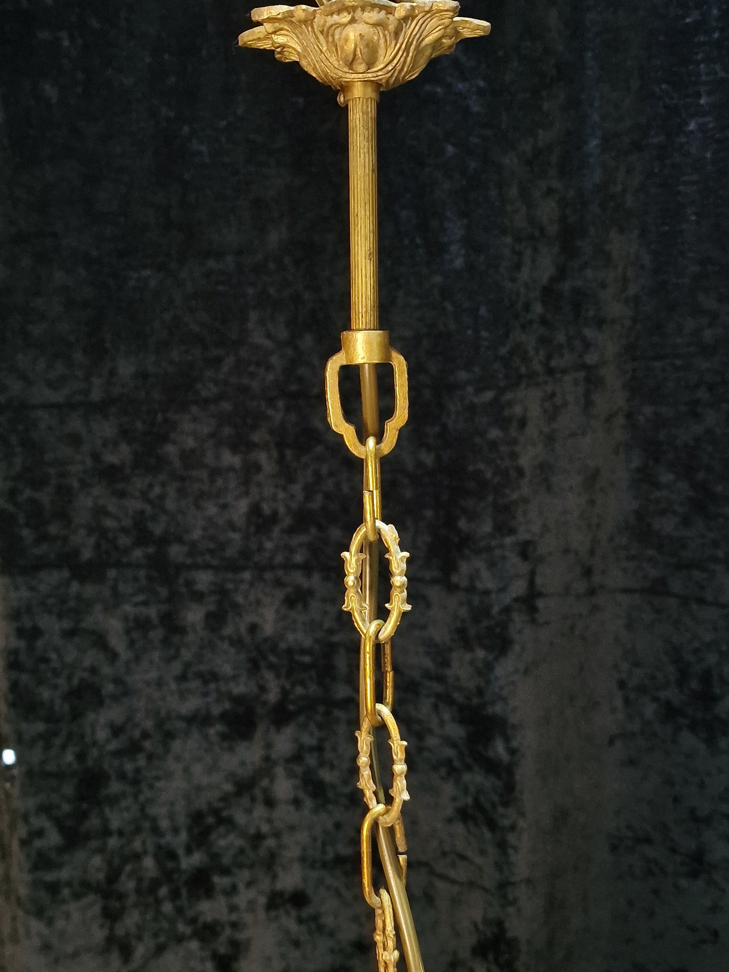 Stunning Large Vintage Italian 1 Light Caged Crystal Brass Chandelier Light