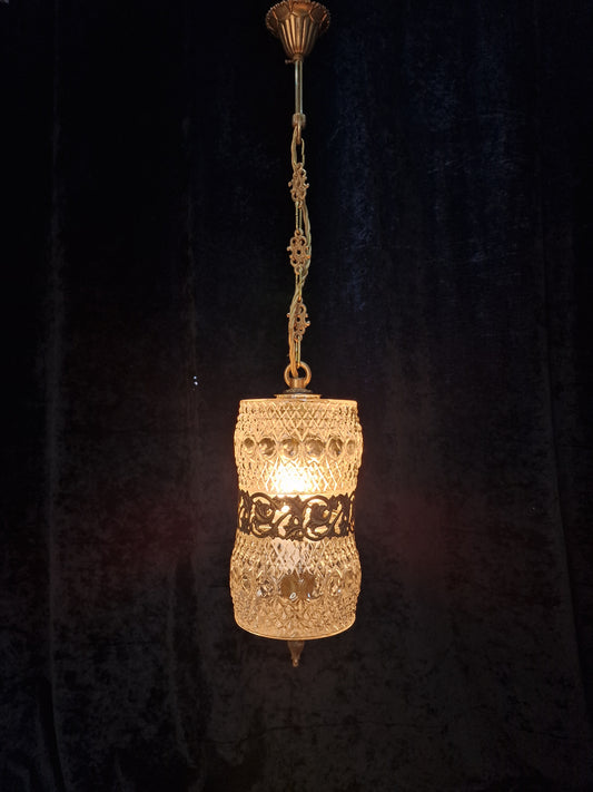 Beautiful Vintage Italian 1 Light Glass Gilded Lantern Ceiling Light