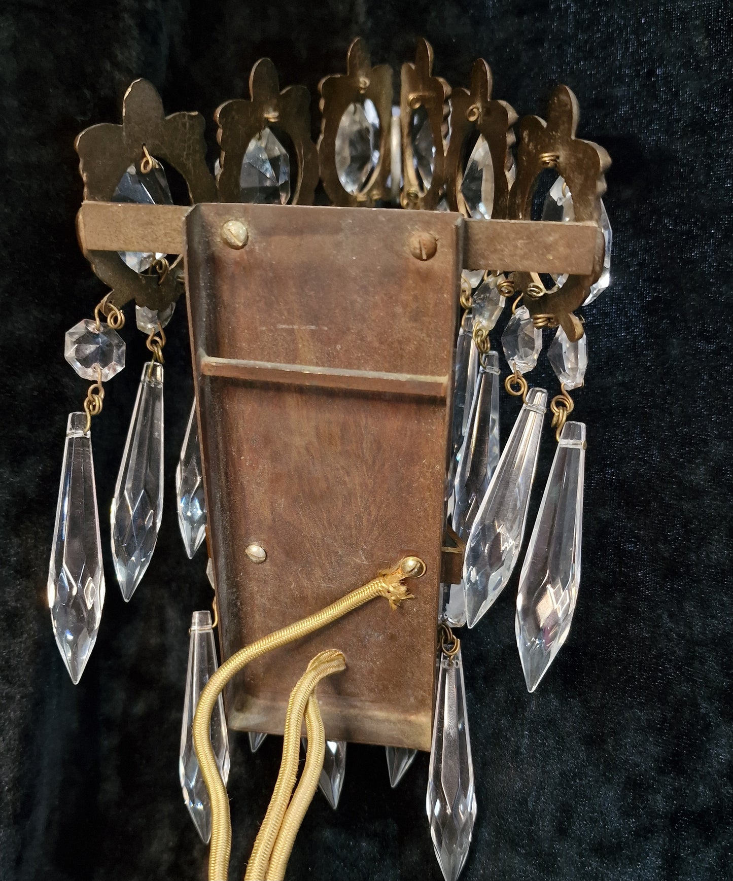RESERVED Stunning Pair of Vintage Italian 1 Light Brass Triangle Crystal Wall Sconces