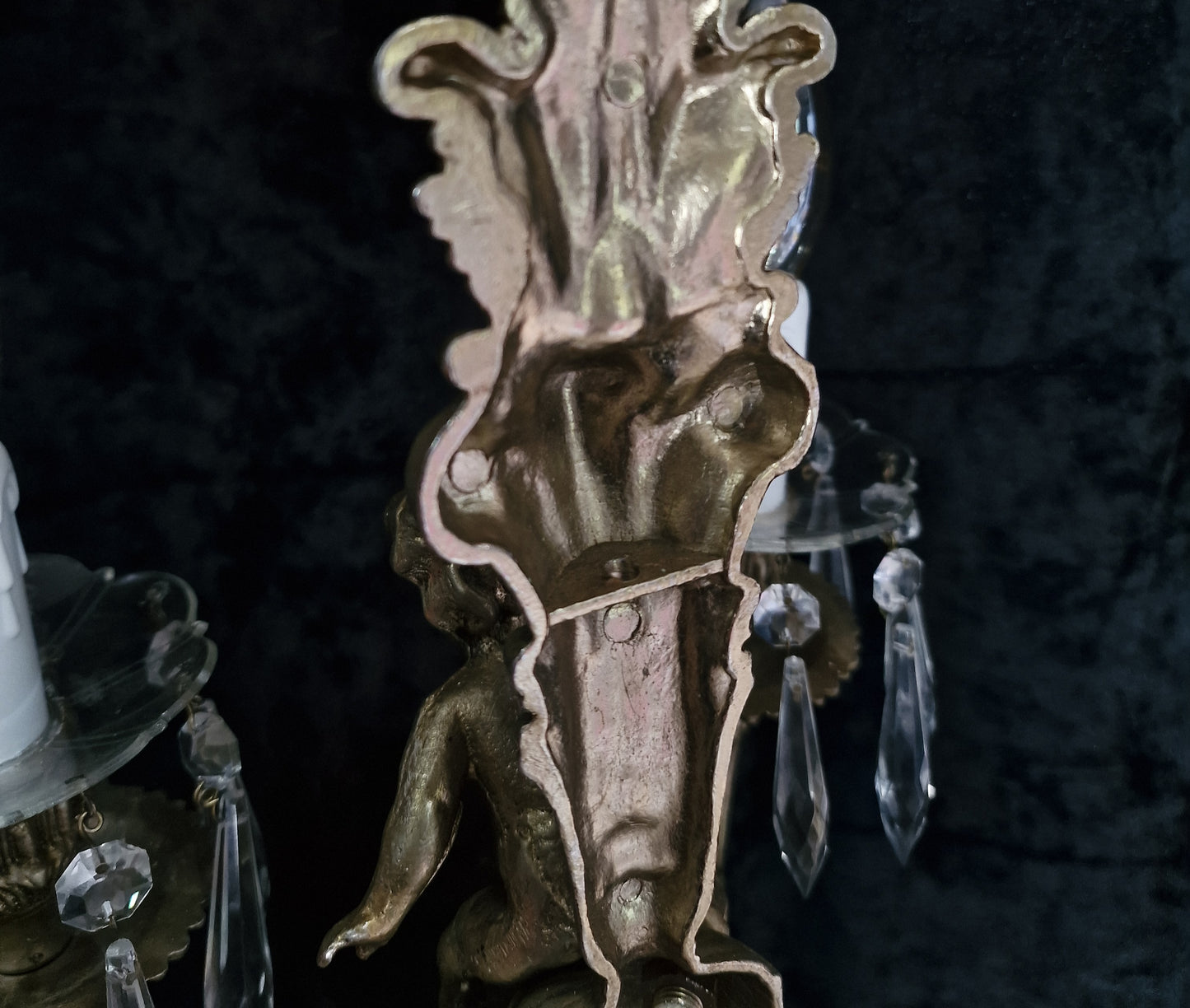 Traditional Pair Heavy Vintage French Silvered 2 Arm Cherub Sconces Wall Lights