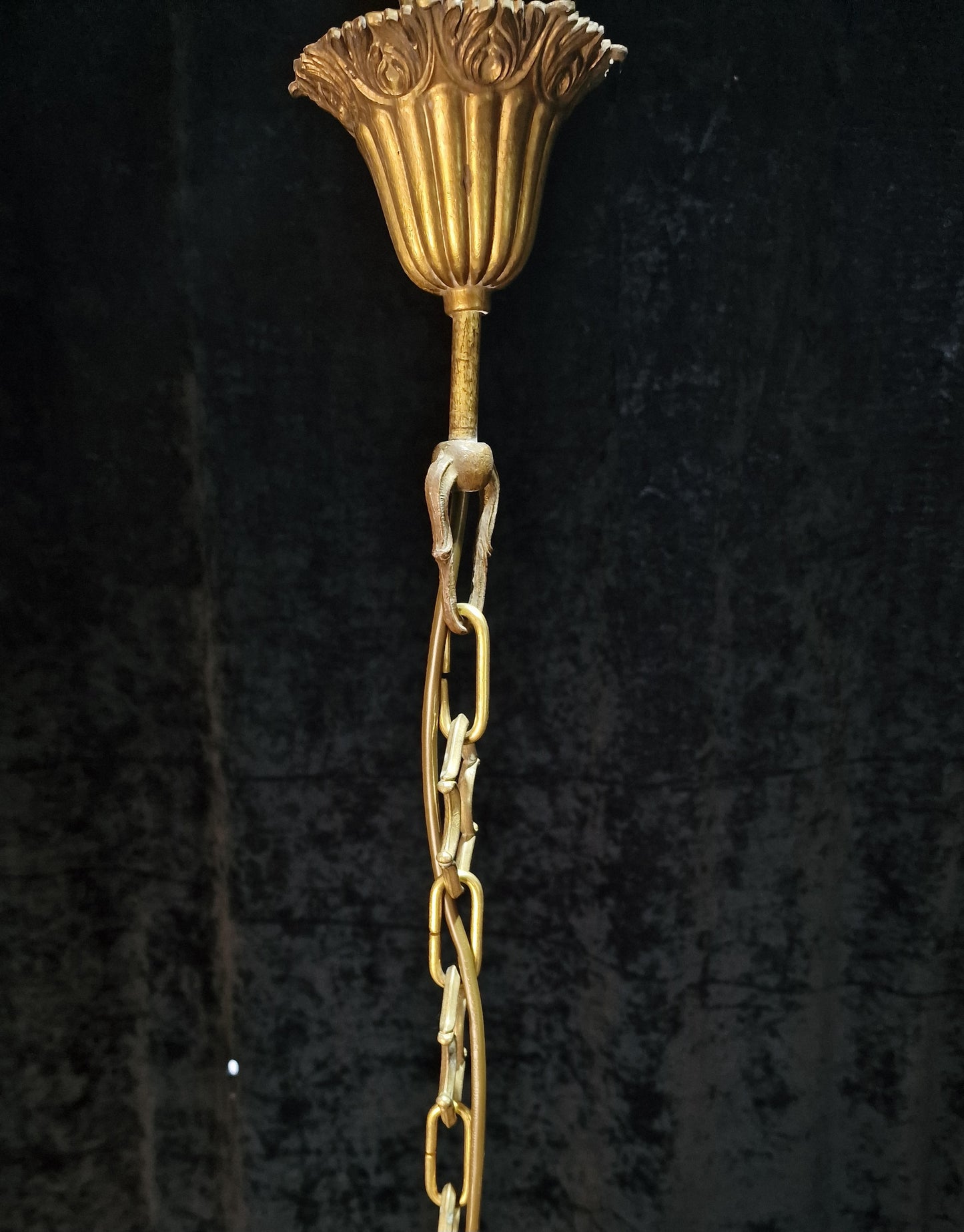 Gorgeous Large Vintage Antique French 12 Arm Brass Leaf Crystal Chandelier Light