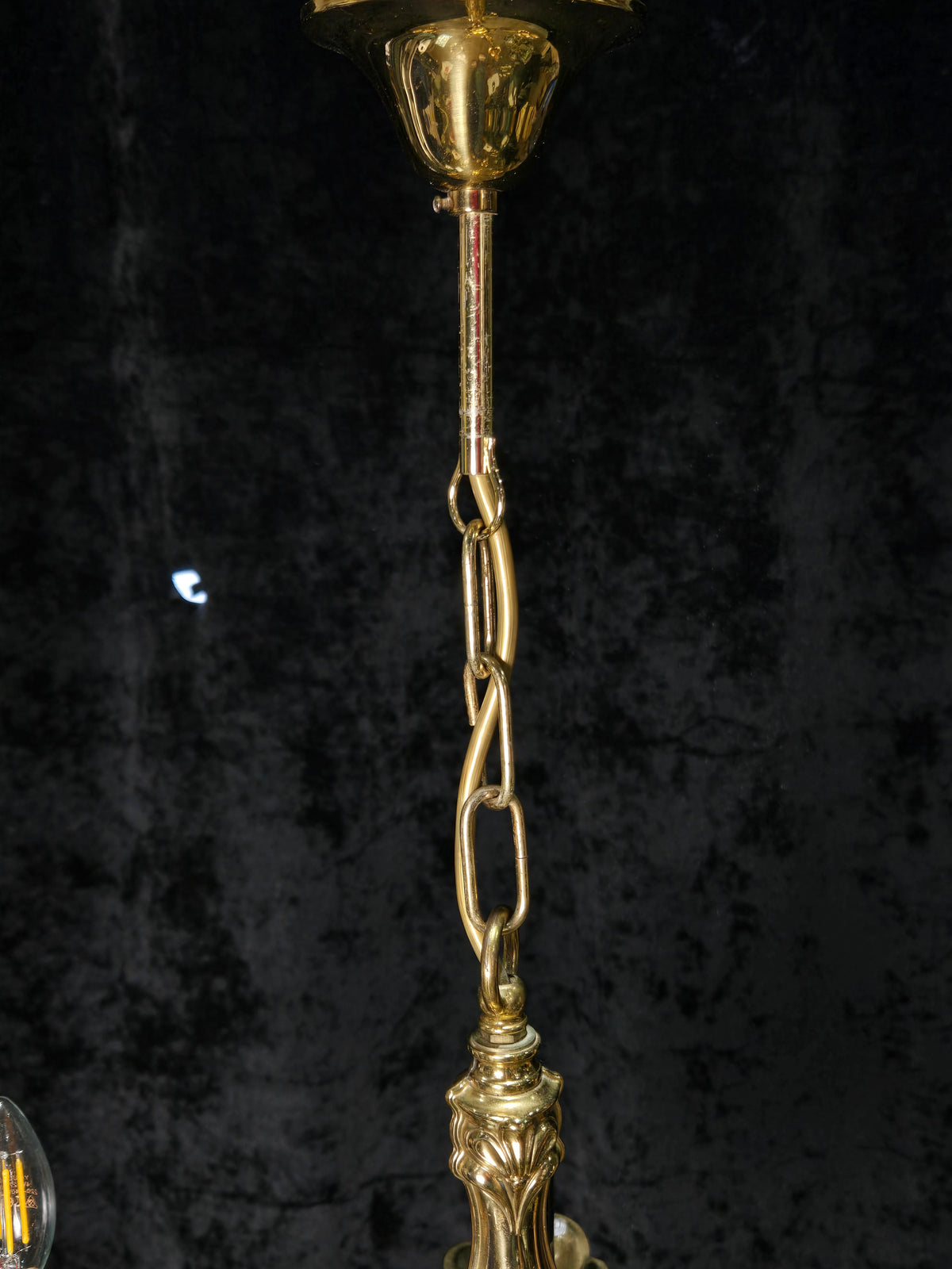 Classic Vintage 5 Arm Polished Brass Art Nouveau Style Chandelier Ceiling Light