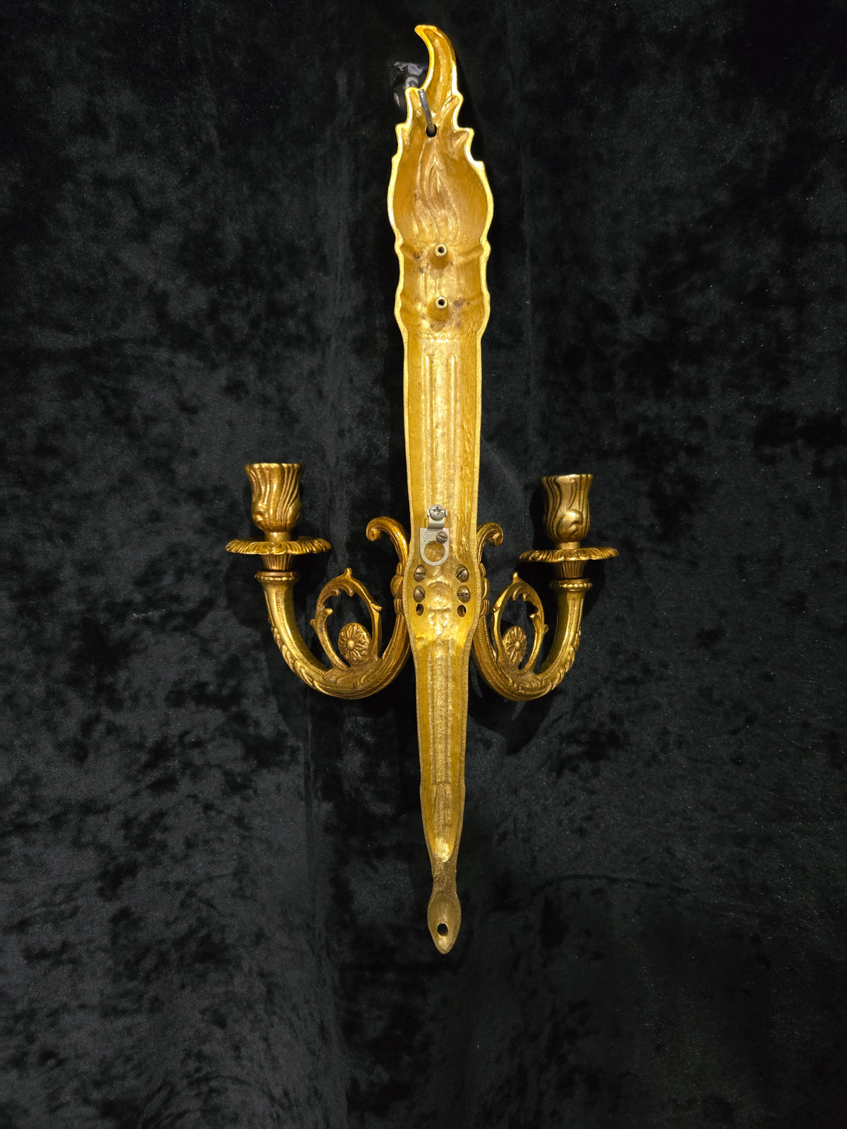 Traditional Pair Vintage French 2 Arm Bronze Candle Empire Style Wall Sconces