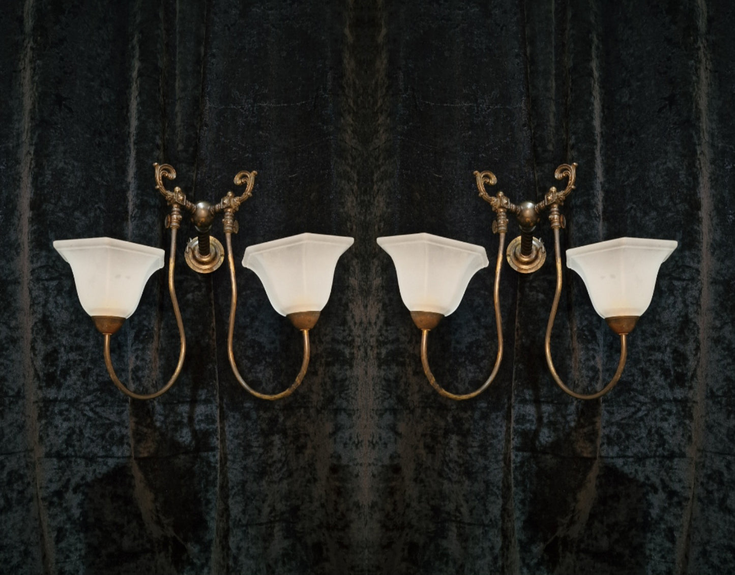Decorative Large Pair of Antique 2 Arm Brass Gas Converted Wall Lights Sconces