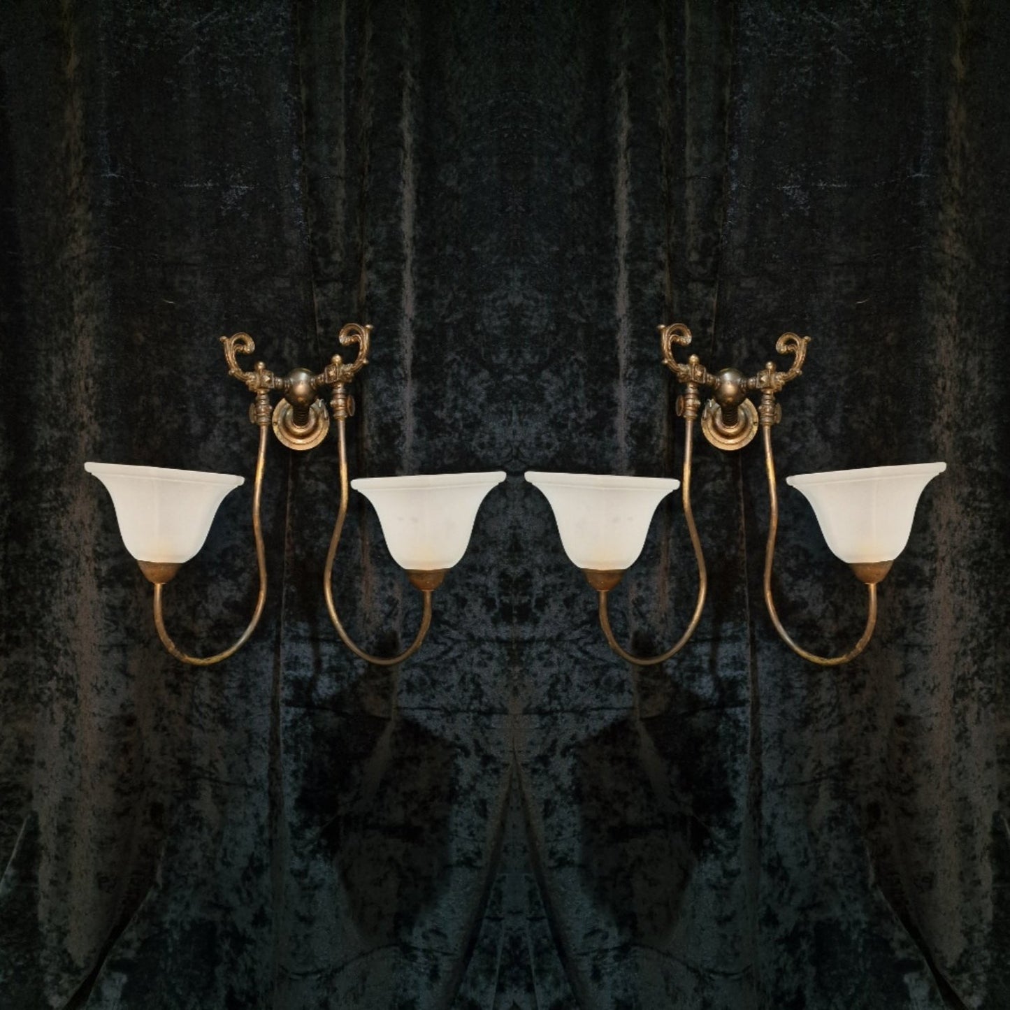 Decorative Large Pair of Antique 2 Arm Brass Gas Converted Wall Lights Sconces