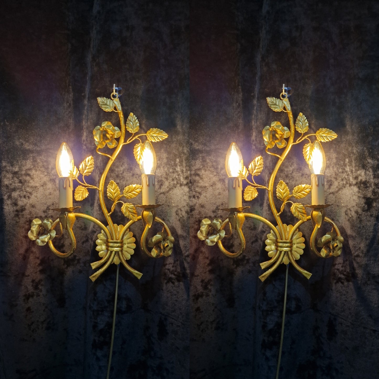 Gorgeous Pair Large Italian Florentine 2 Arm Toleware Sconces Wall Lights