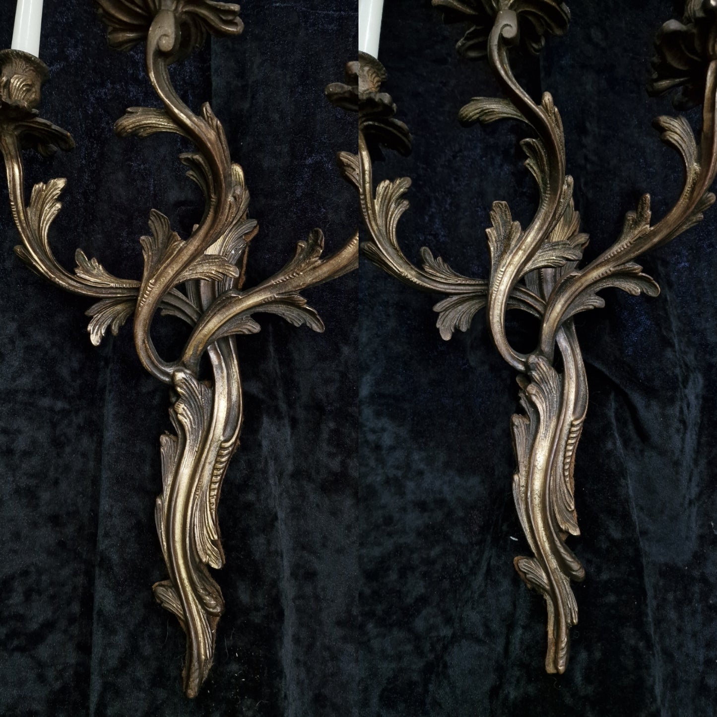Decorative Large Antique French Heavy Solid Brass 3 Arm Candle Leaf Wall Lights