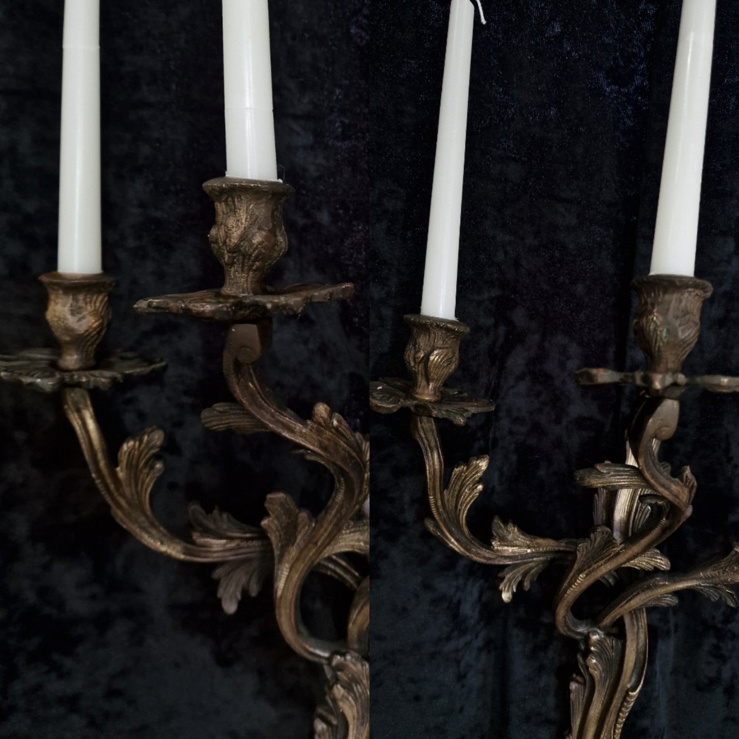 Decorative Large Antique French Heavy Solid Brass 3 Arm Candle Leaf Wall Lights