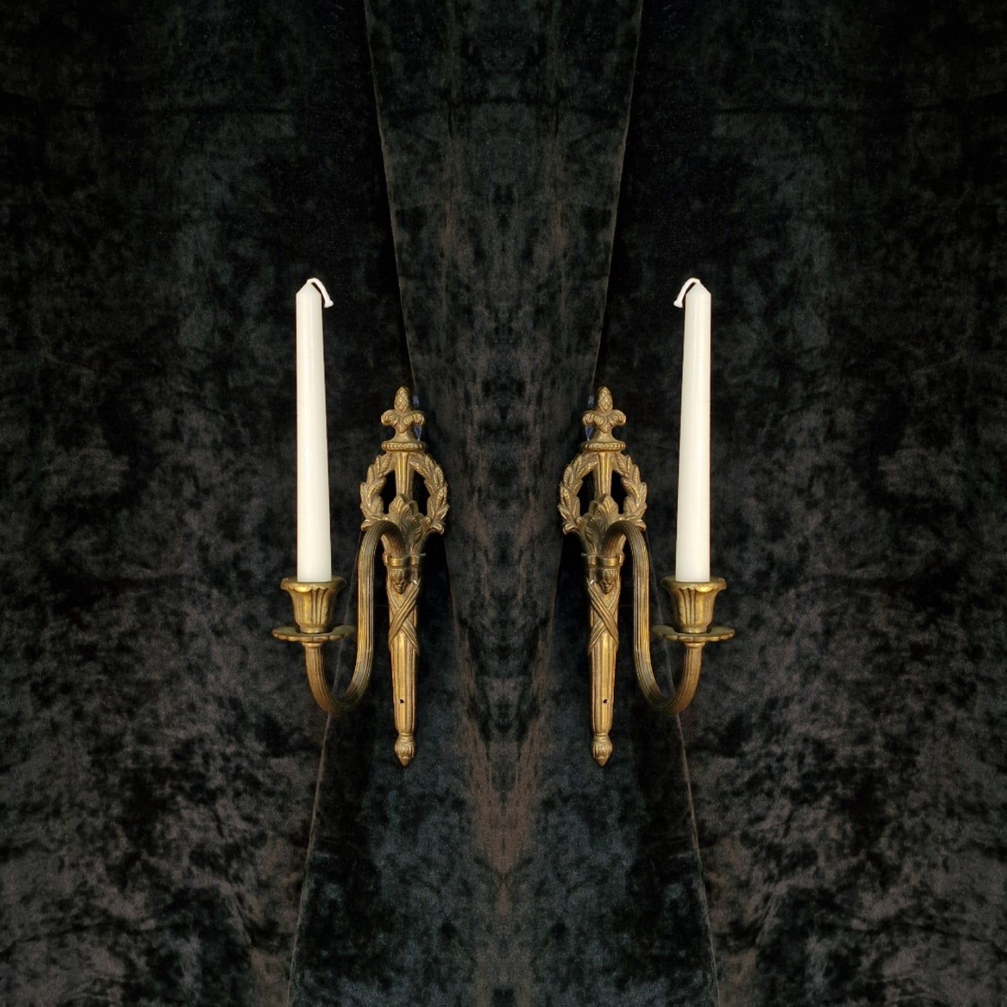 Traditional Pair of Antique French Empire 1 Arm Brass Wall Lights Sconces