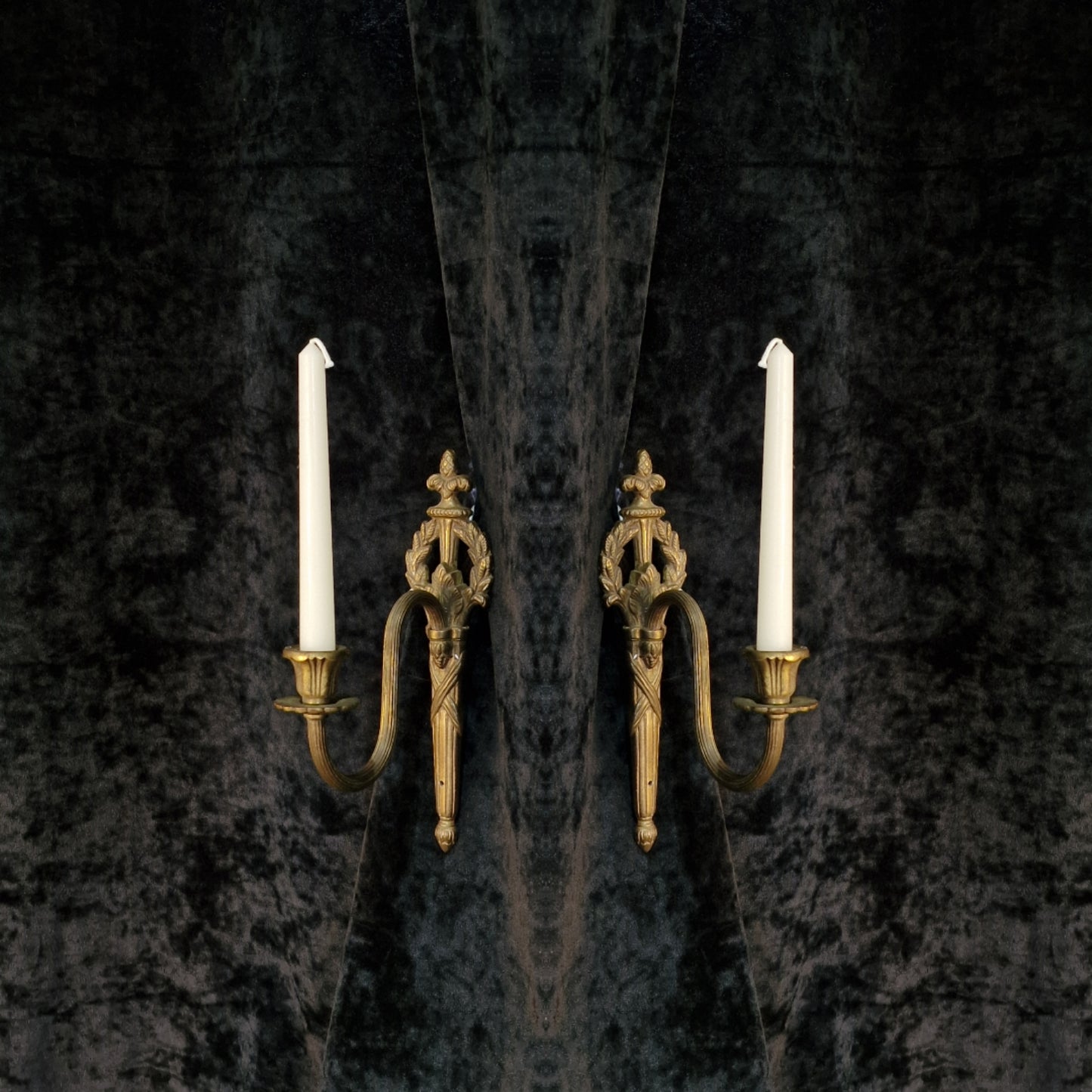 Traditional Pair of Antique French Empire 1 Arm Brass Wall Lights Sconces