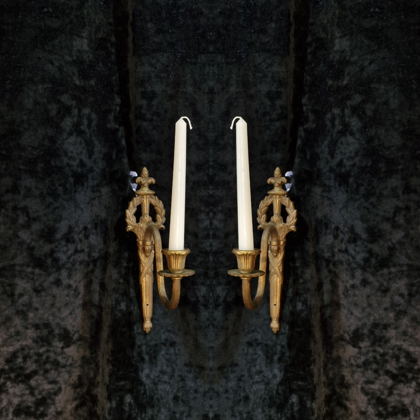 Traditional Pair of Antique French Empire 1 Arm Brass Wall Lights Sconces