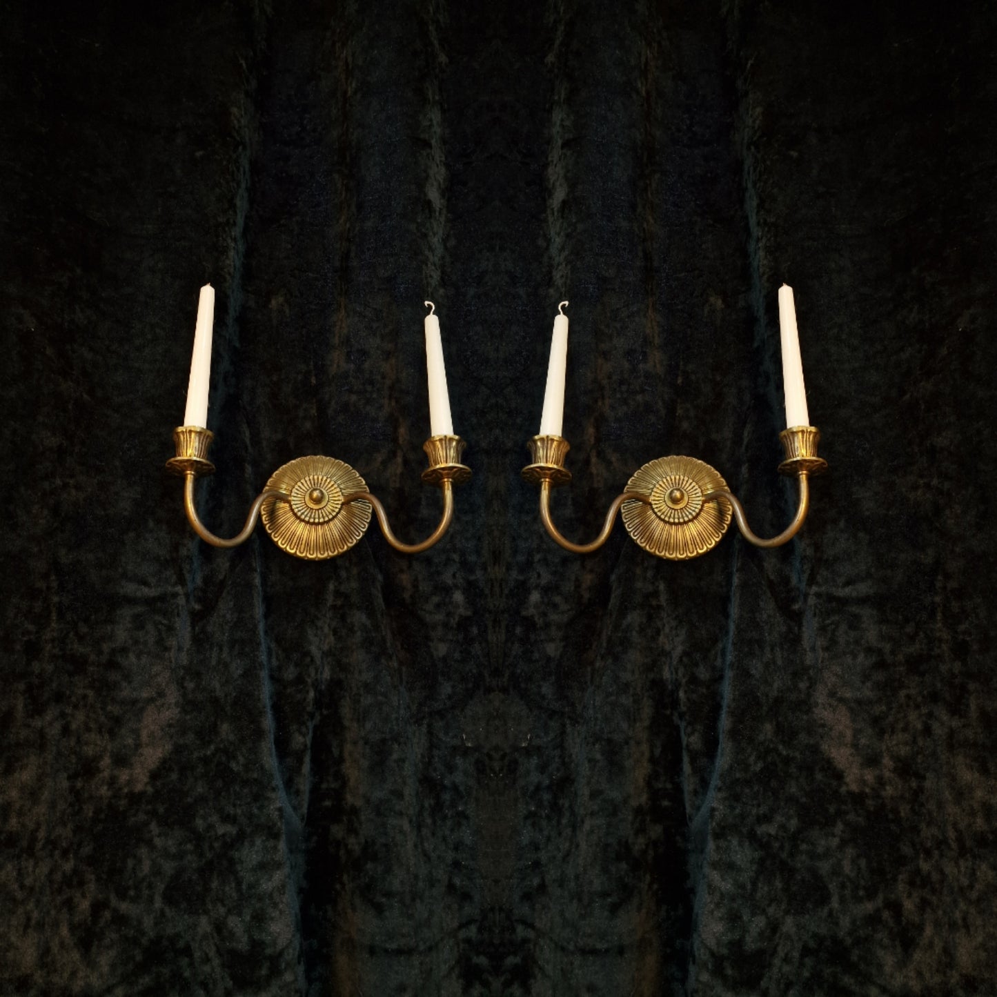 Elegant Pair of Antique French 2 Arm Brass Candle Wall Lights Sconces
