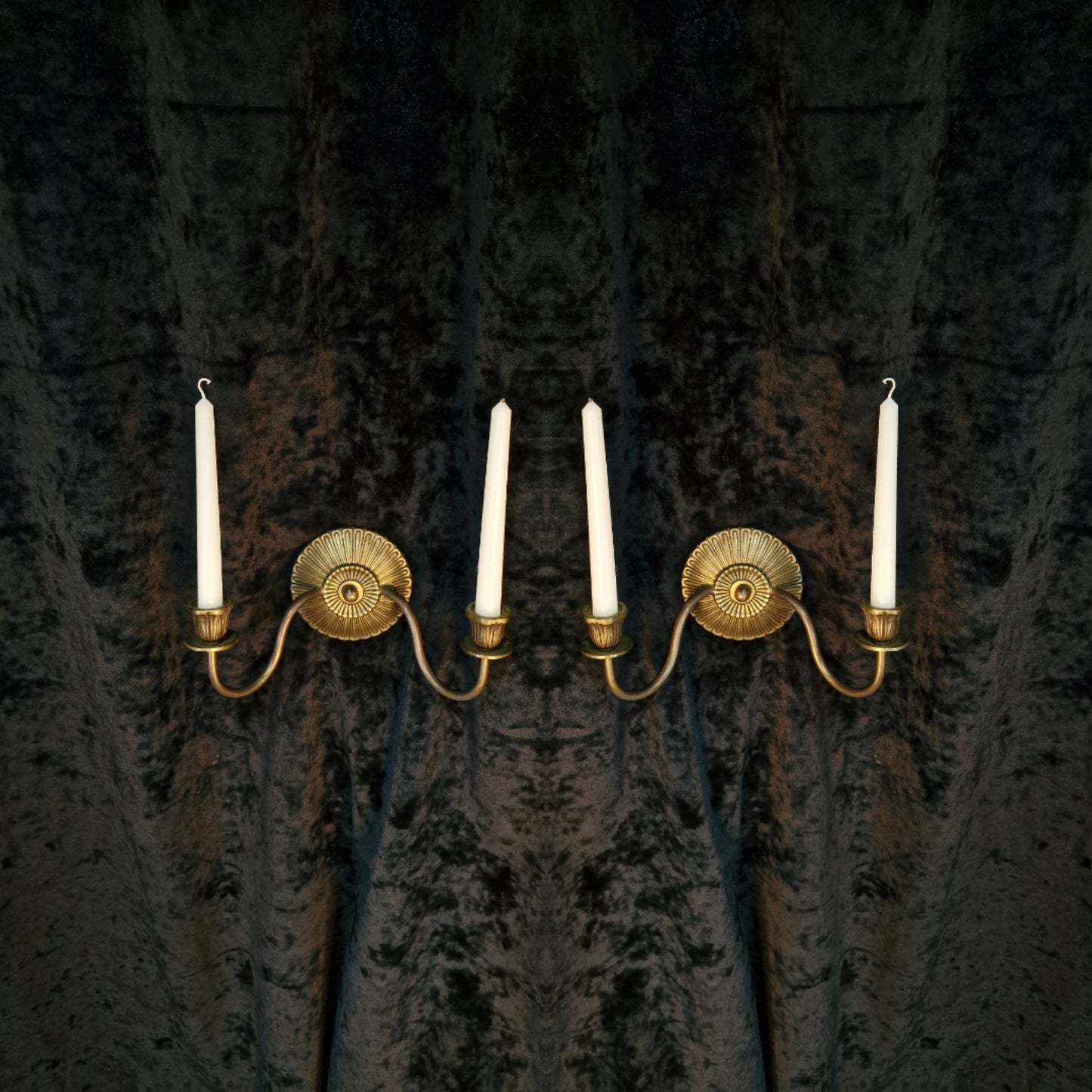 Elegant Pair of Antique French 2 Arm Brass Candle Wall Lights Sconces