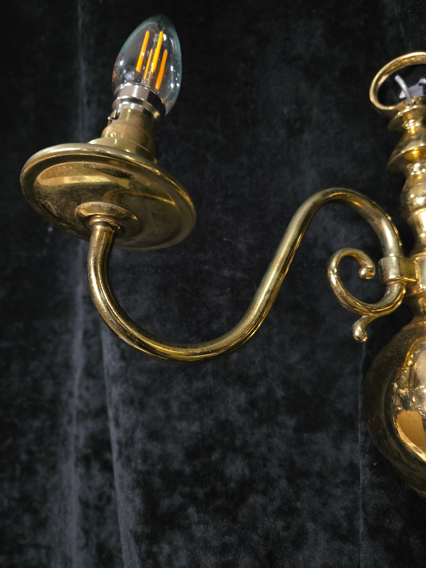 Elegant Pair Vintage Polished Brass 2 Arm Flemish Wall Lights Sconces
