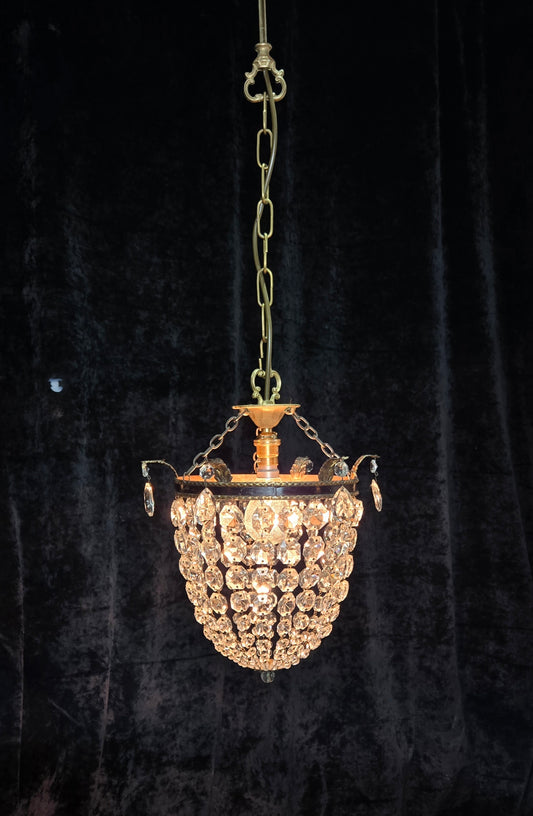 Stunning Antique French Empire Style Brass Crystal Leaf Chandelier Ceiling Light