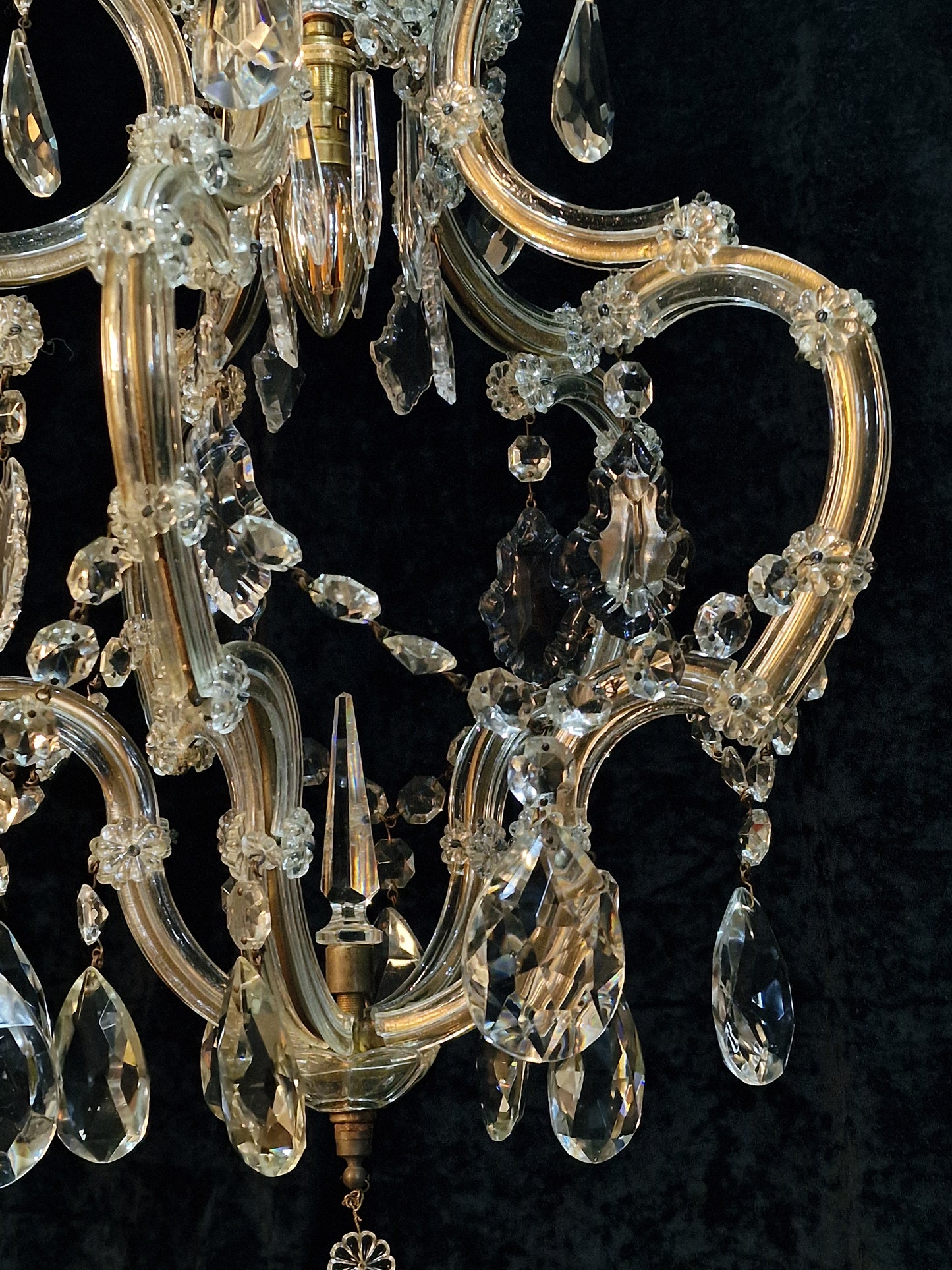 Gorgeous Vintage French Tall 1 Light Brass Glass Marie Therese Cage Chandelier