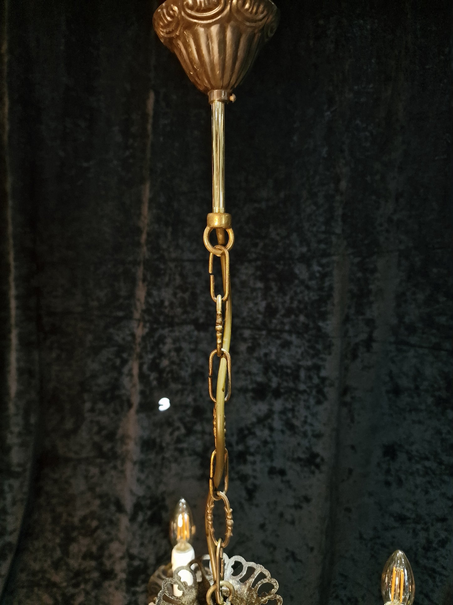 Beautiful Vintage Italian 5 Arm Brass Crystal Chandelier Ceiling Light