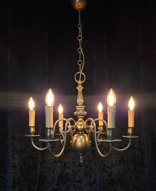 Classical Vintage 6 Arm Brass Flemish Bronze Tone Chandelier Ceiling Light