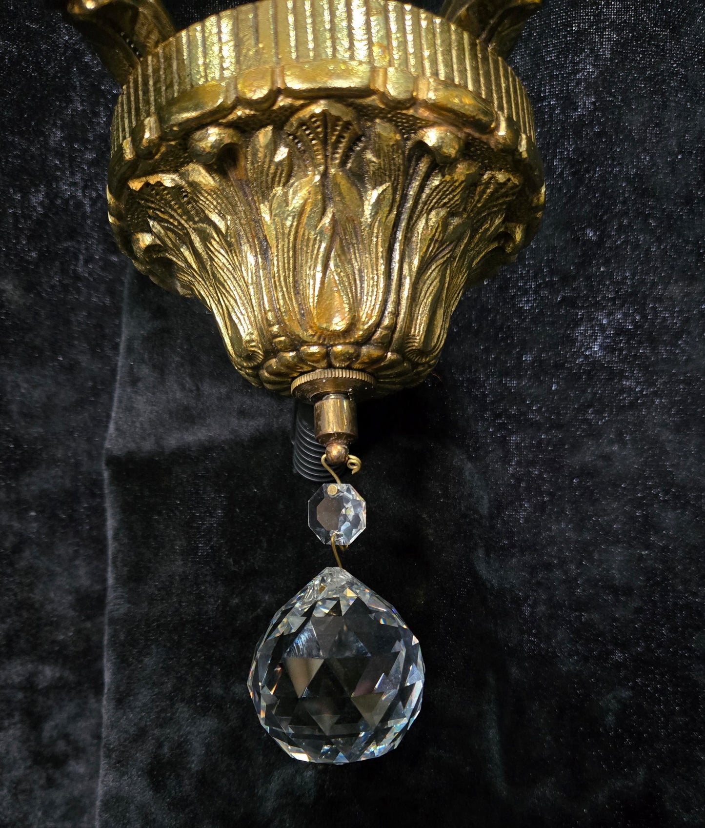 Fabulous Pair of Heavy Brass Vintage French 2 Arm Crystal Wall Lights Sconces